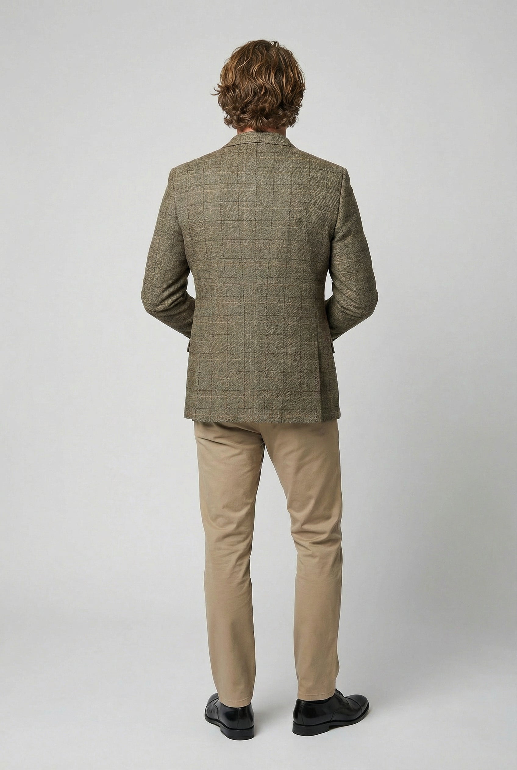 Men's Tweed Windowpane Check Suit Jacket - LIAM Beige