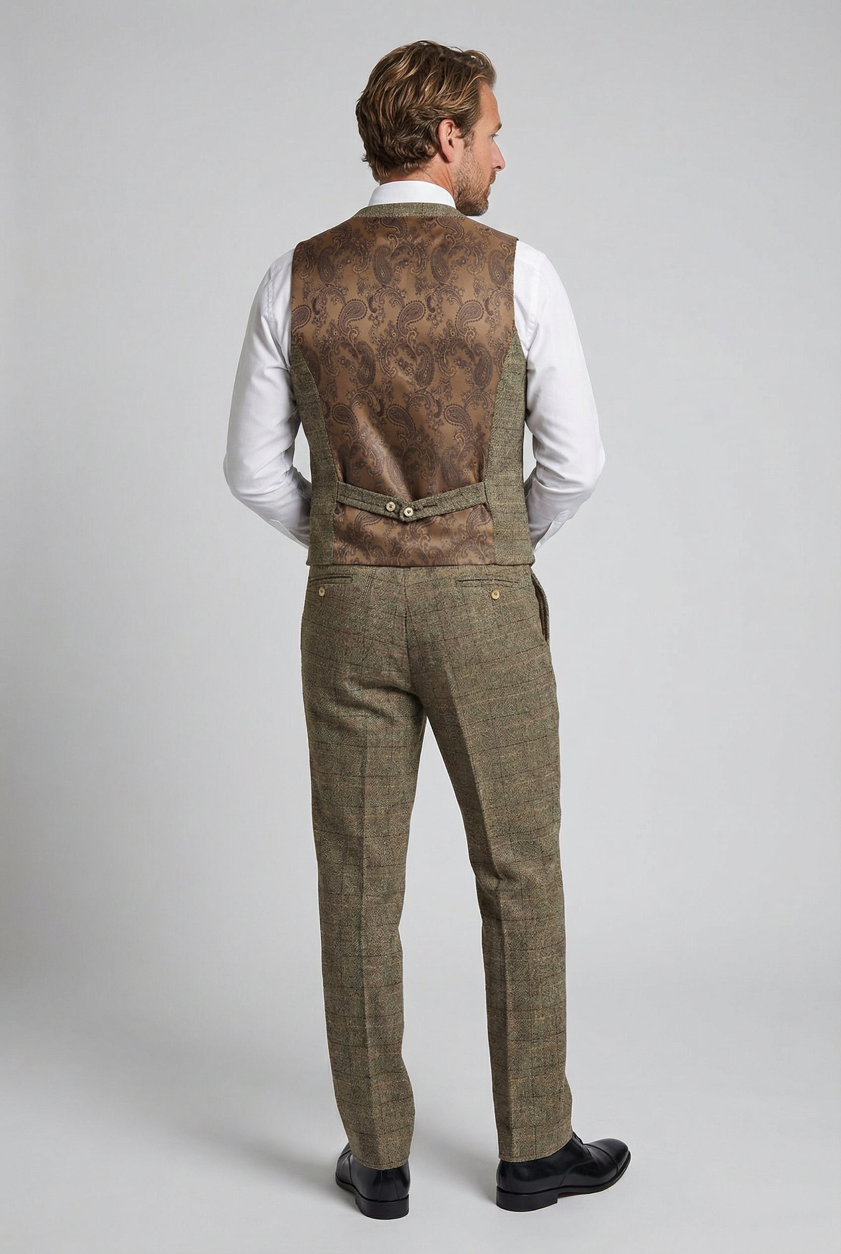 Men's Tweed Windowpane Check Waistcoat - LIAM Beige - Beige