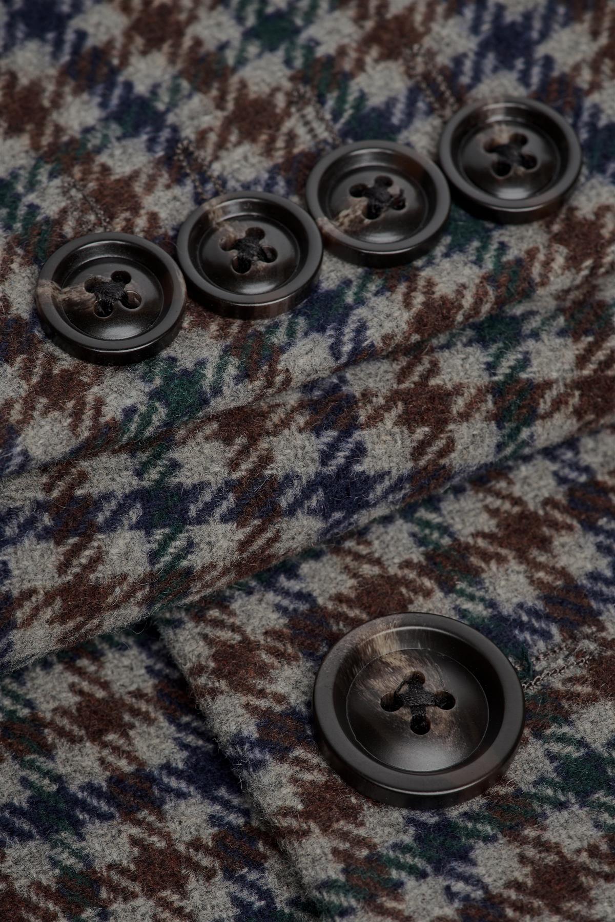 Men’s Tweed Wool Blend Check Overcoat - Cavani Andreas Brown Buttons Picture