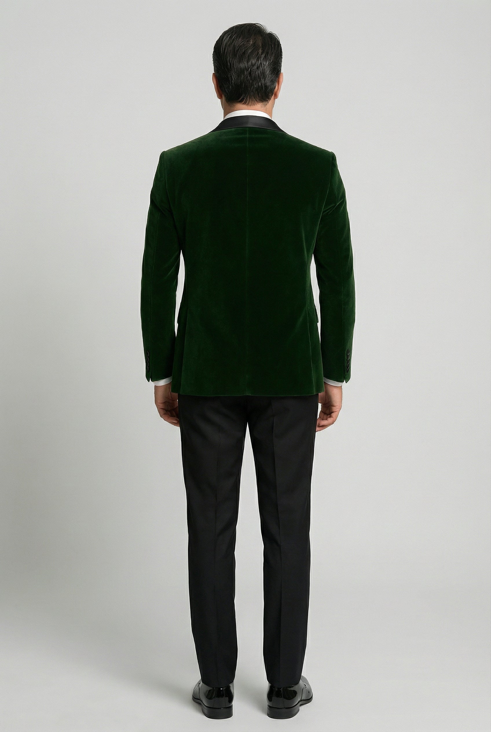 Men’s Velvet Blazer Satin Lapel Dinner Jacket - Mayfair - Green Model Back Picture