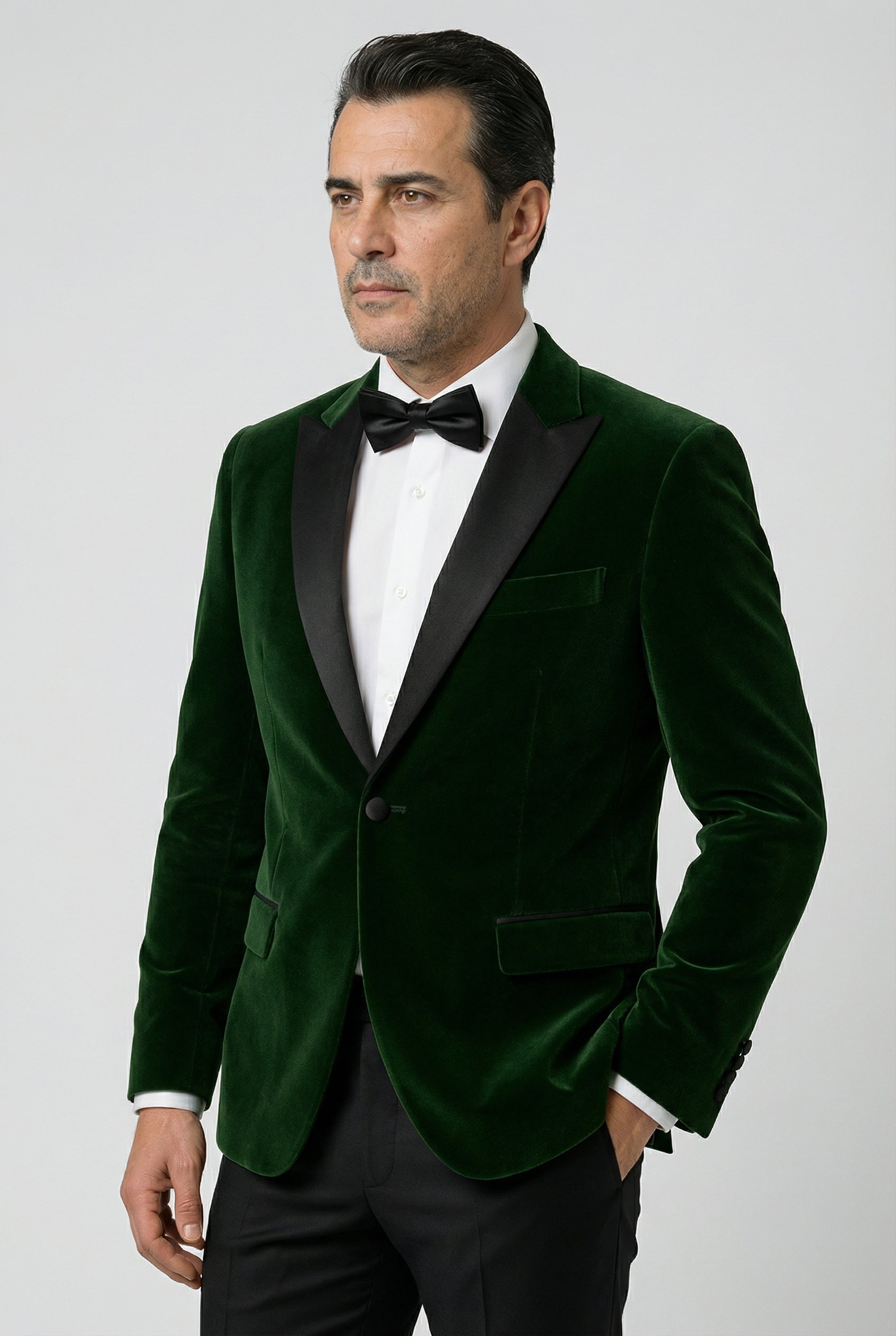 Men’s Velvet Blazer Satin Lapel Dinner Jacket - Mayfair - Green Side Picture