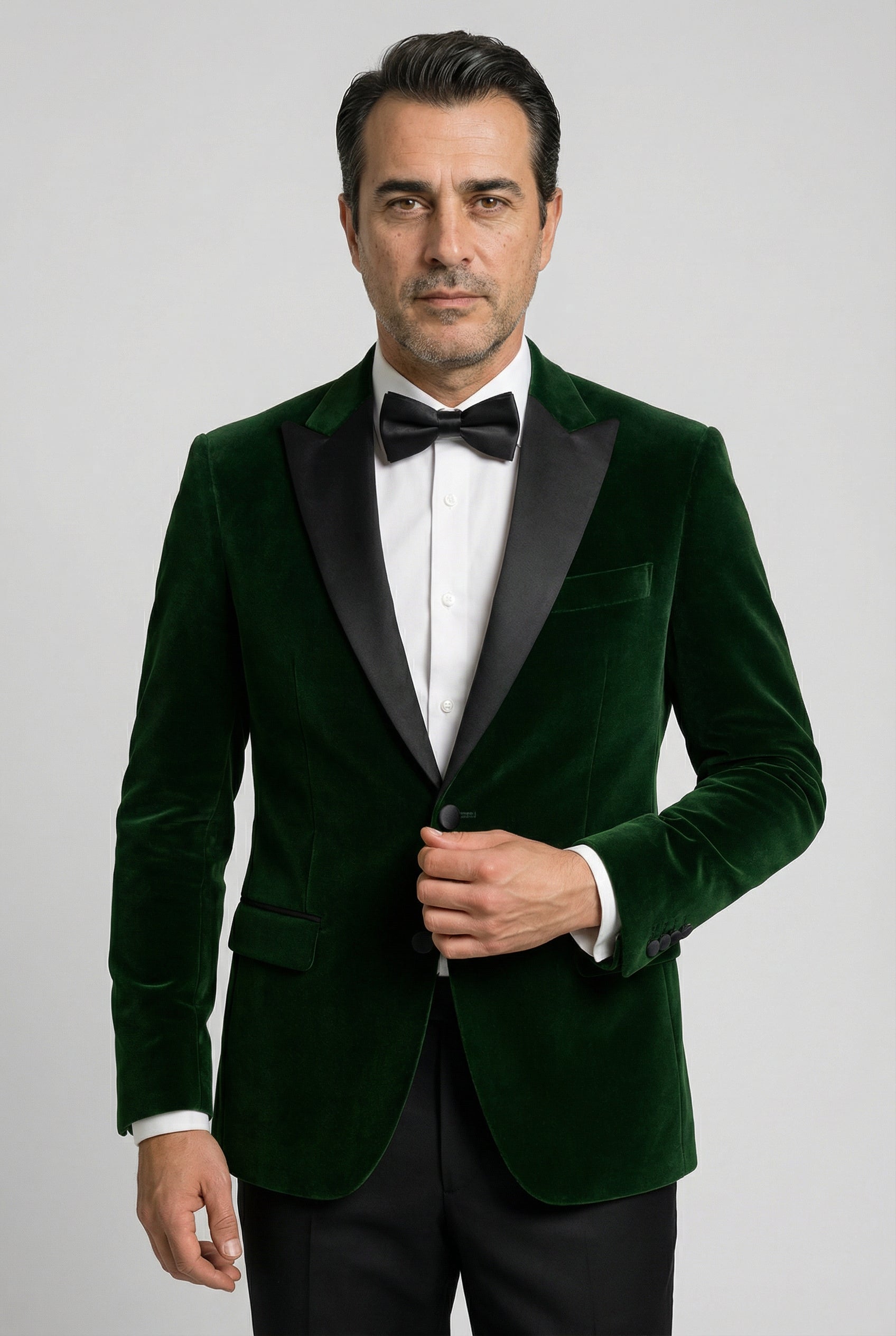 Men’s Velvet Blazer Satin Lapel Dinner Jacket - Mayfair - Green Main picture