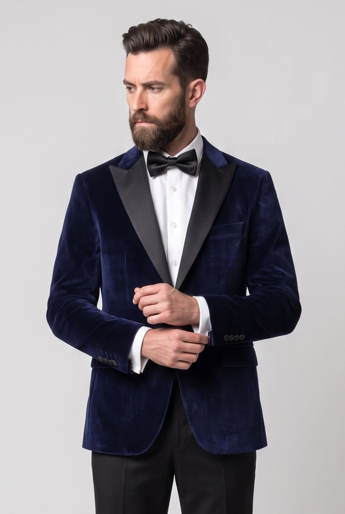 Men’s Velvet Blazer Satin Lapel Dinner Jacket - Mayfair - Navy Blue