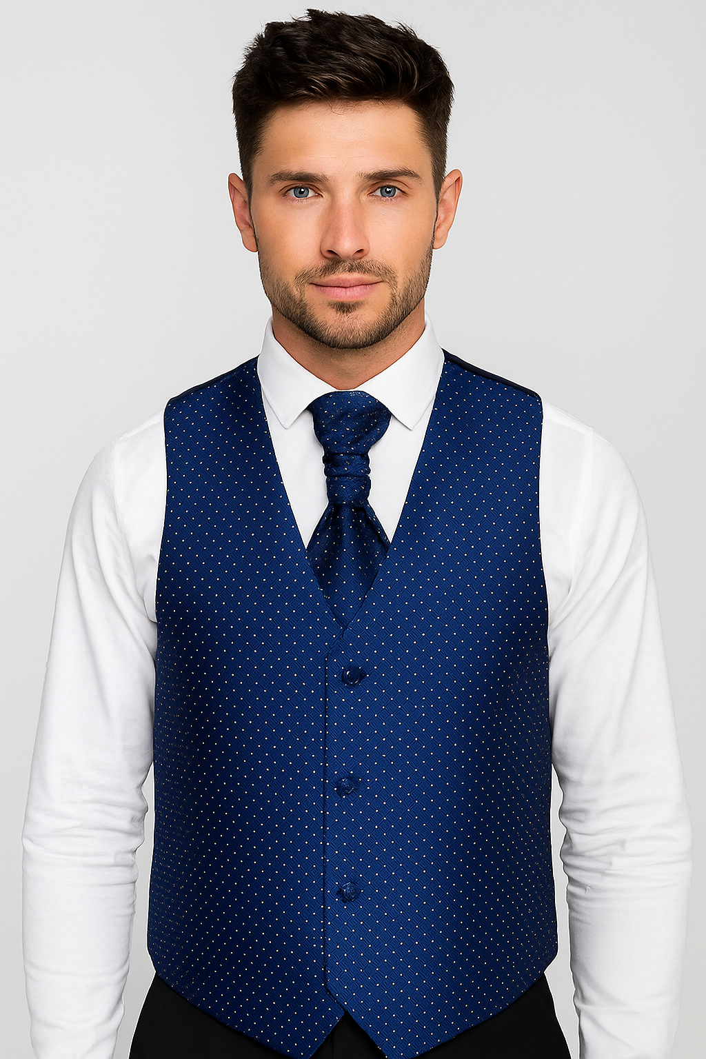 Men's Waistcoat Cravat Hanky Set - Navy Blue