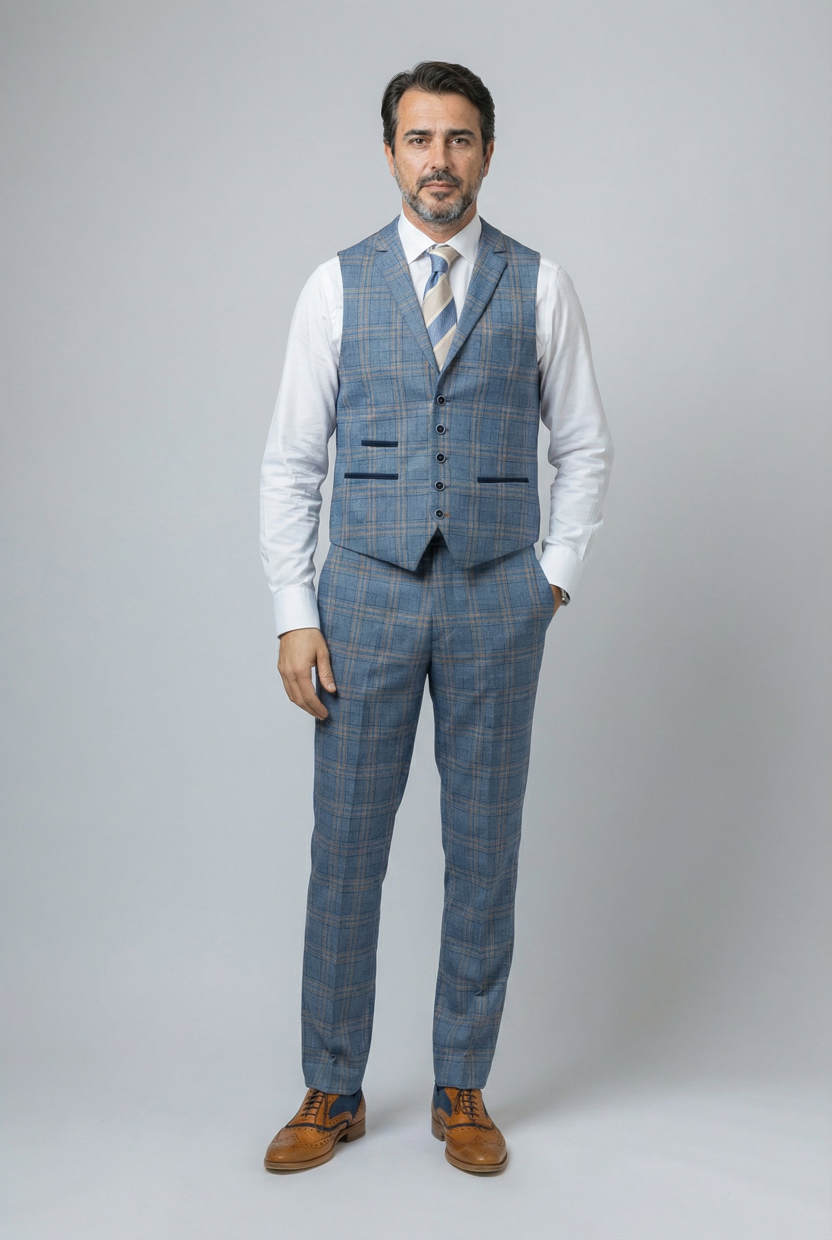 Men's Windowpane Check Slim Fit Suit - LEVI - Blue