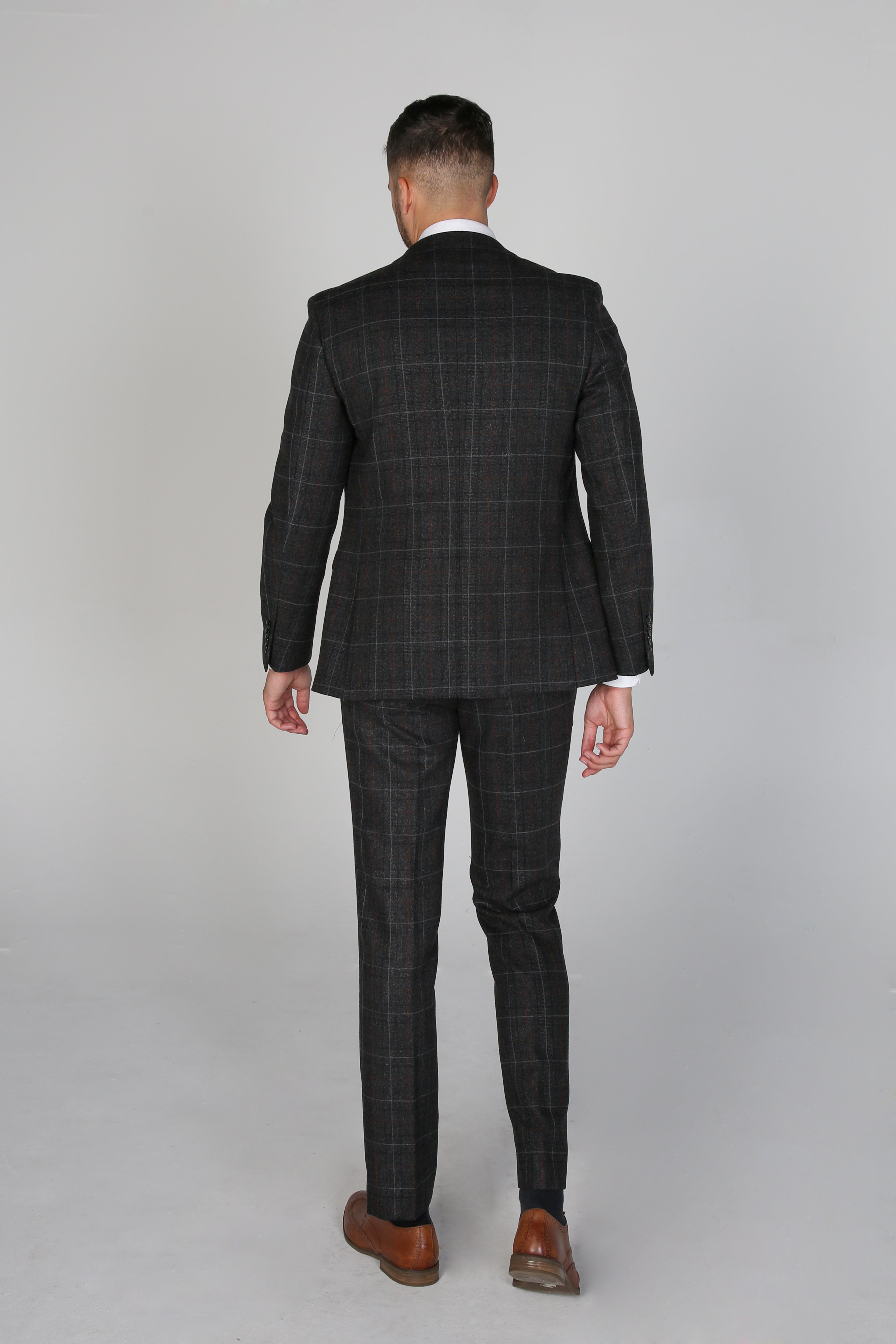 Men's Windowpane Tailored Fit Suit- HARVEY - Charcoal Grey