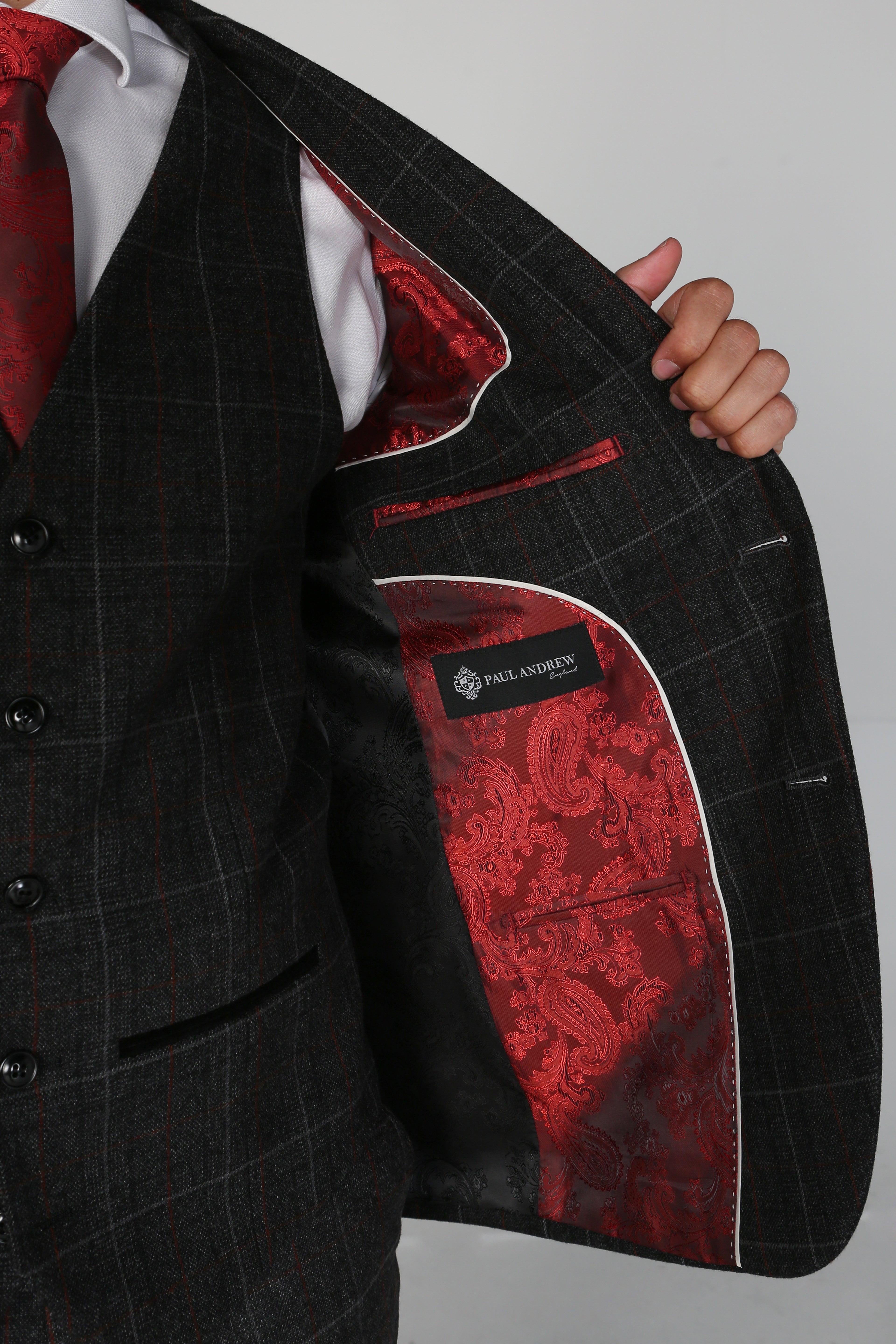 Men's Windowpane Tailored Fit Suit- HARVEY - Charcoal Grey