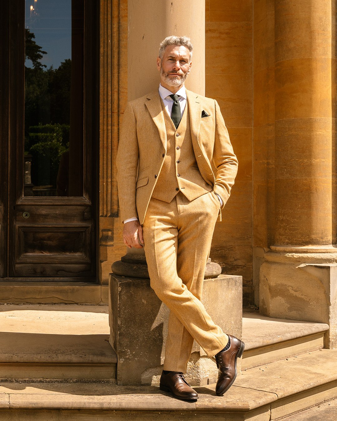 Men’s 3-Piece Wool Herringbone Tweed Suit - Thomas - Amber
