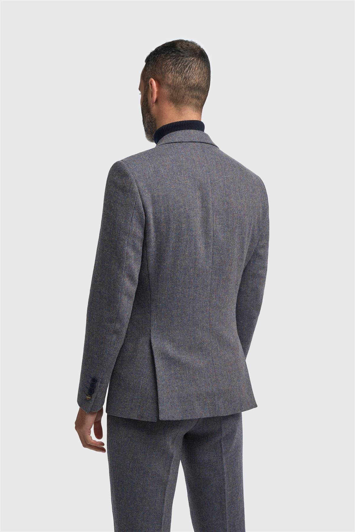 Men’s Wool Herringbone Tweed Suit Jacket - Thomas - Savoy Grey Back Picture