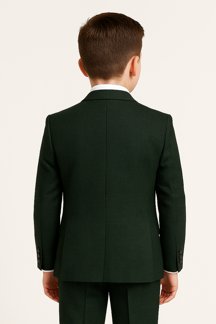Father & Son Matching Glen Check Tweed 3-Piece Suit Set - Regent - Olive Green
