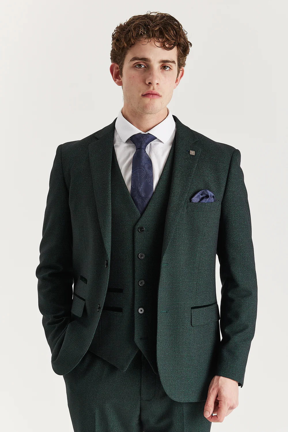 Father & Son Matching Glen Check Tweed 3-Piece Suit Set - Regent - Olive Green
