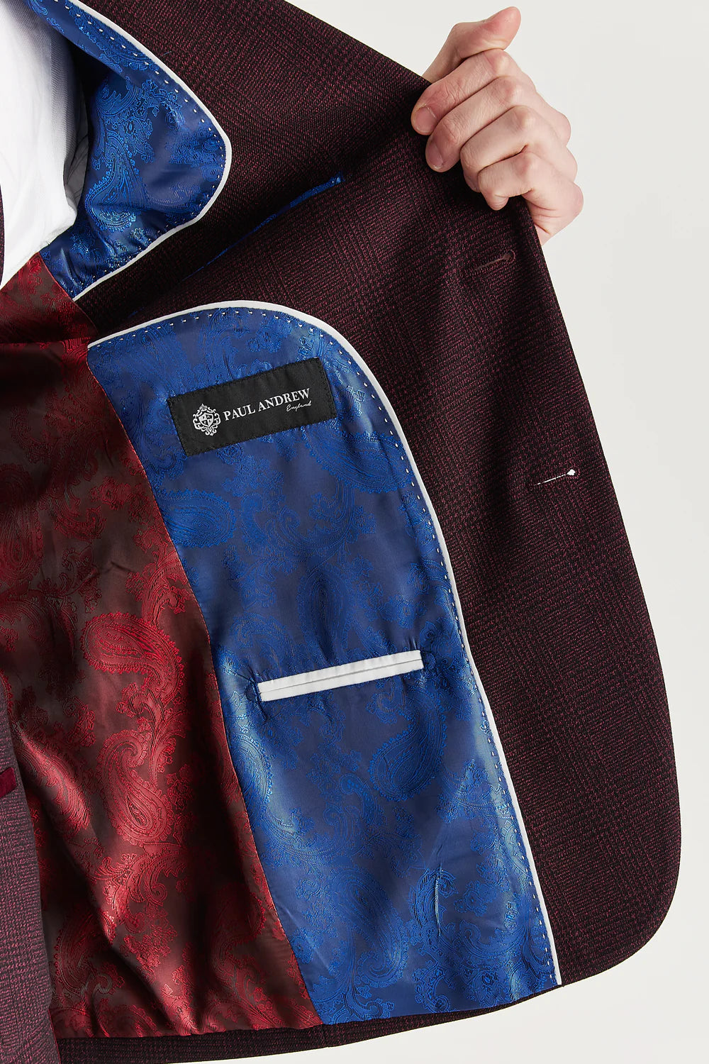 Father & Son Matching Glen Check Tweed 3-Piece Suit Set - Regent - Wine Red