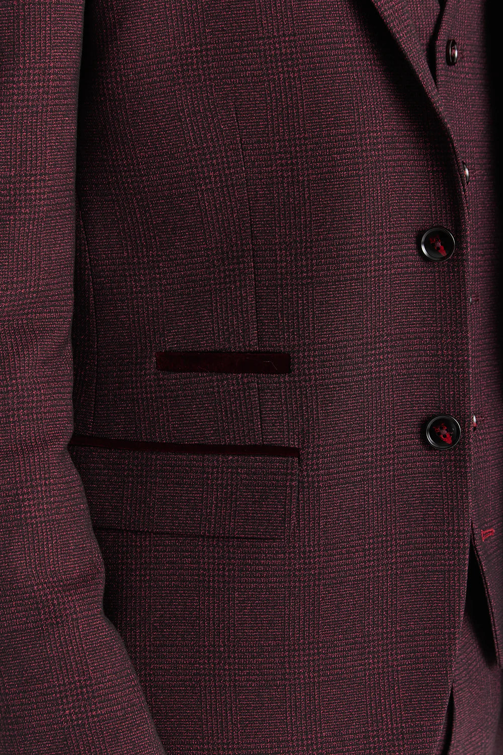 Father & Son Matching Glen Check Tweed 3-Piece Suit Set - Regent - Wine Red