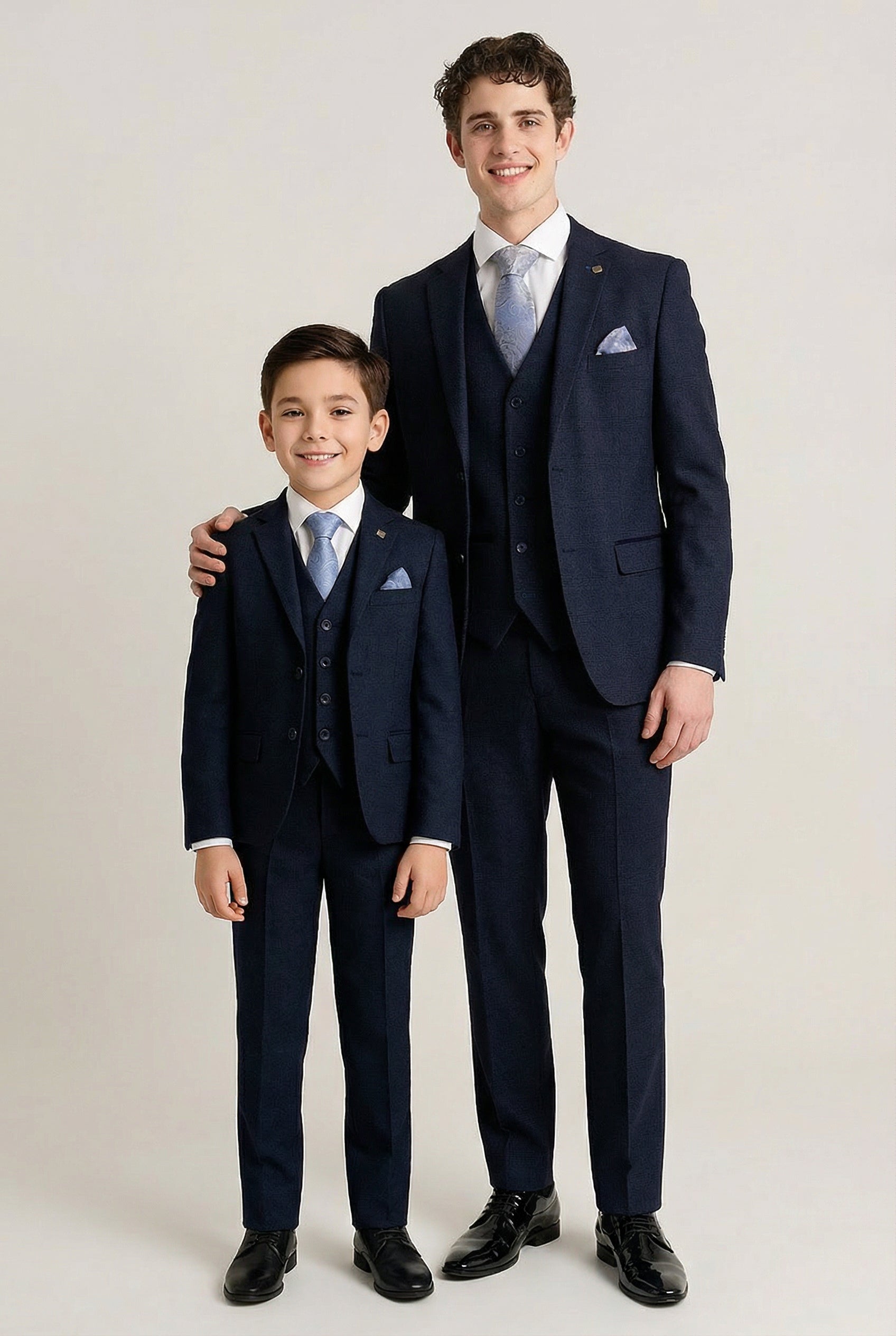 Father & Son Matching Glen Check Tweed 3-Piece Suit Set - Regent - Navy