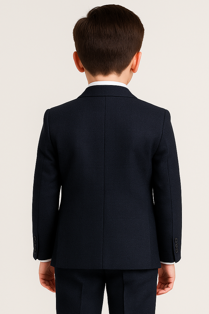 Father & Son Matching Glen Check Tweed 3-Piece Suit Set - Regent - Navy