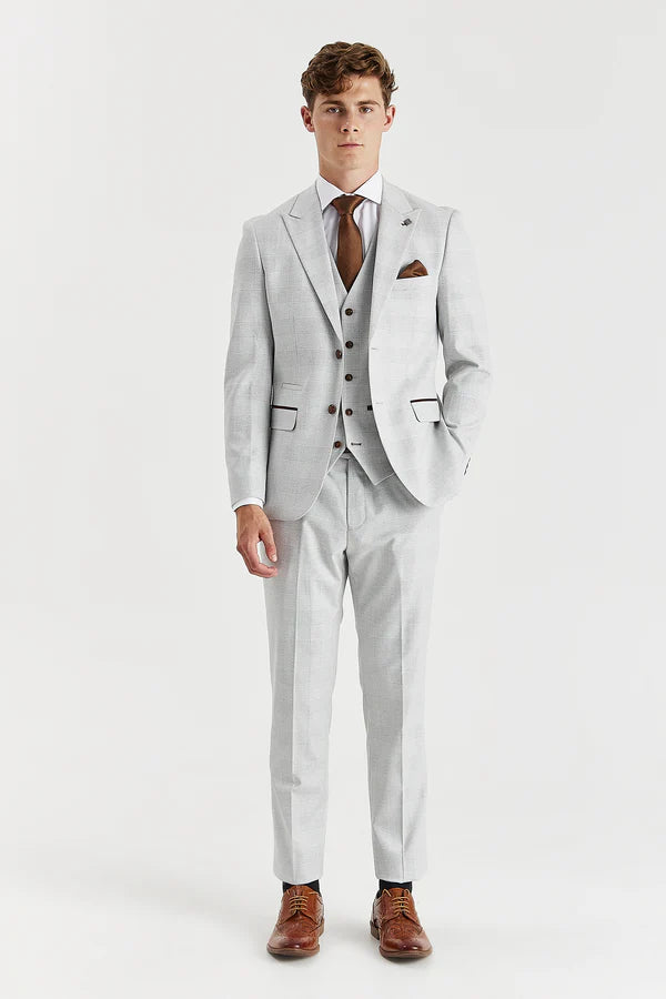 Father & Son Matching Glen Check 3-Piece Suit Set - Mark - Stone Beige