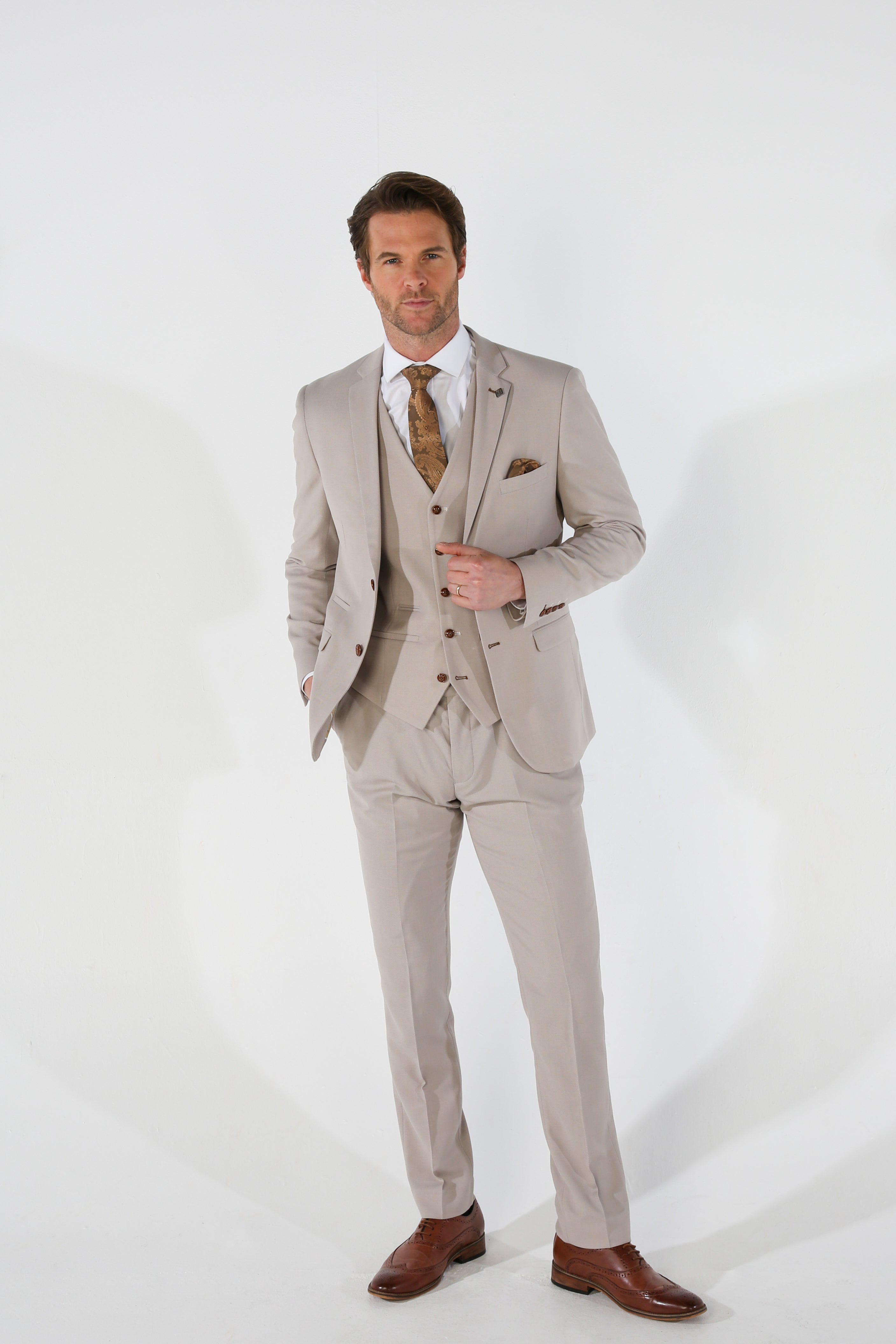 Father & Son Matching Tailored Fit 3-Piece Suit Set - Mayfair - Stone Beige