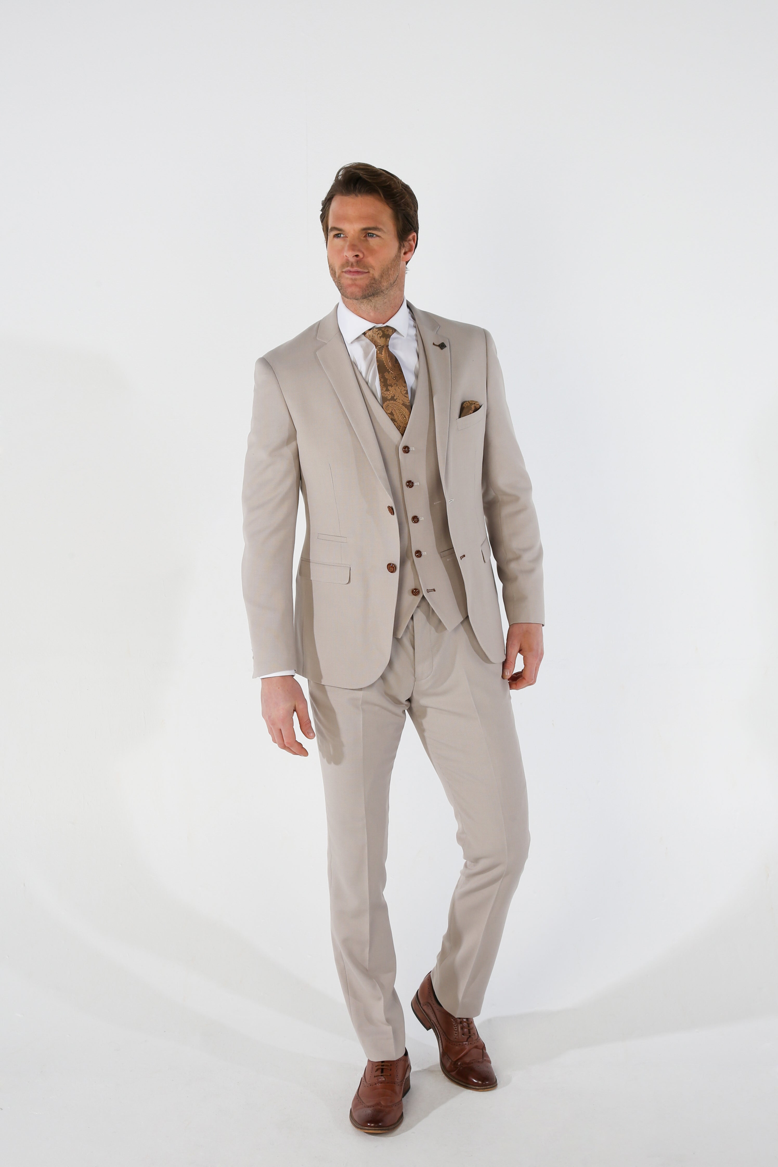 Father & Son Matching Tailored Fit 3-Piece Suit Set - Mayfair - Stone Beige