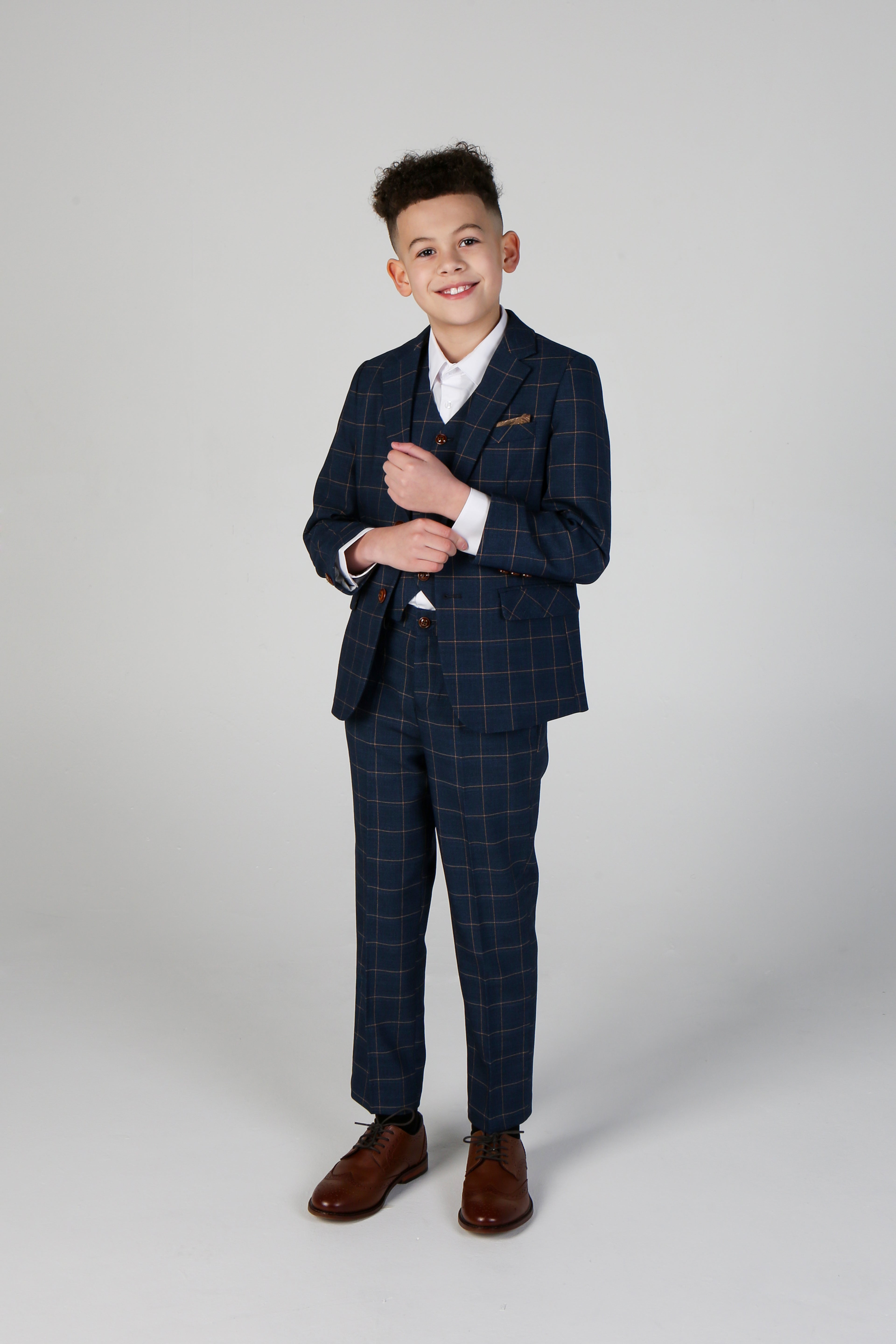 Father & Son Matching Windowpane Check 3-Piece Suit Set - Hamleys - Corrnflower Blue