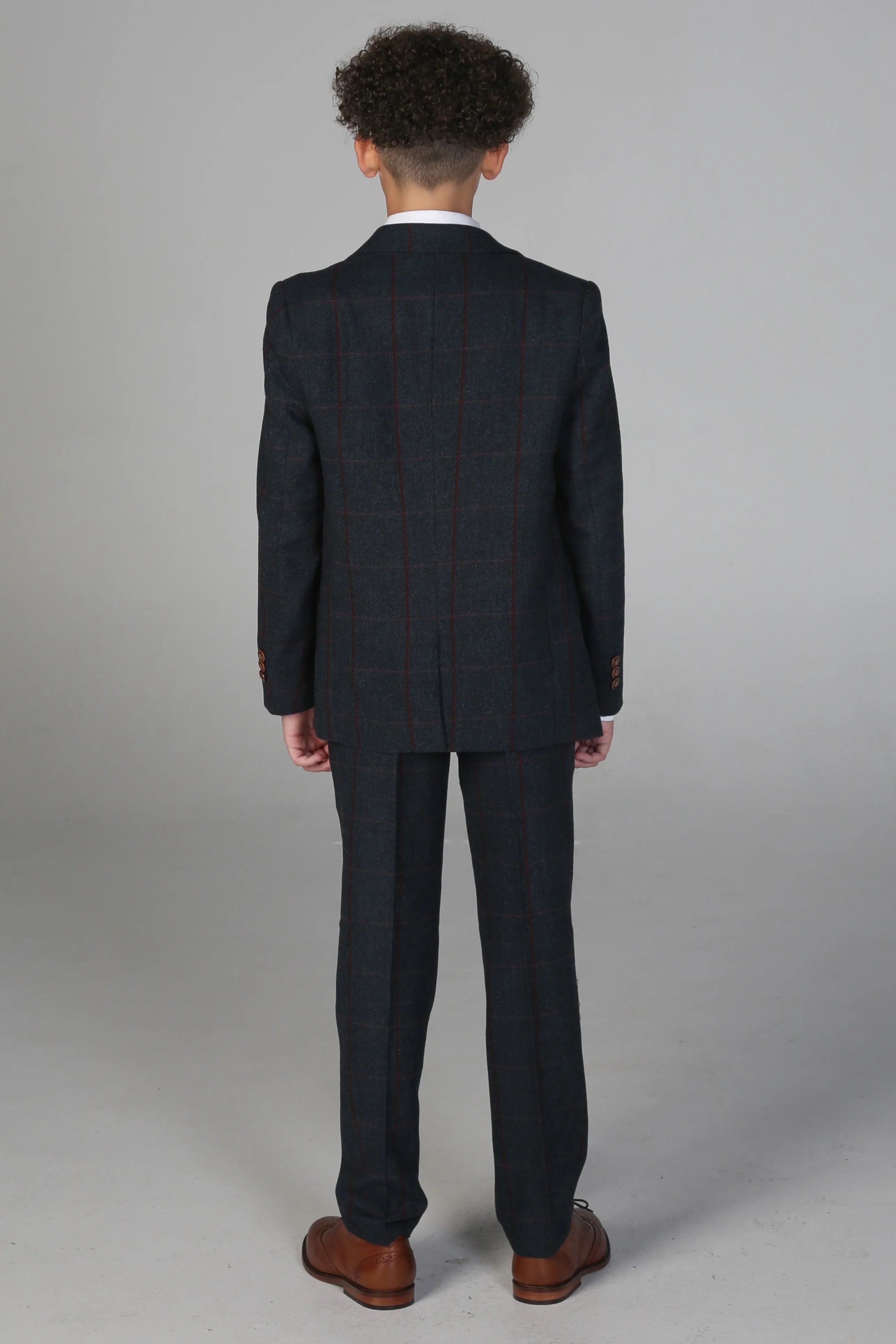 Father & Son Matching Windowpane Check 3-Piece Suit Set - Madrid - Navy Blue