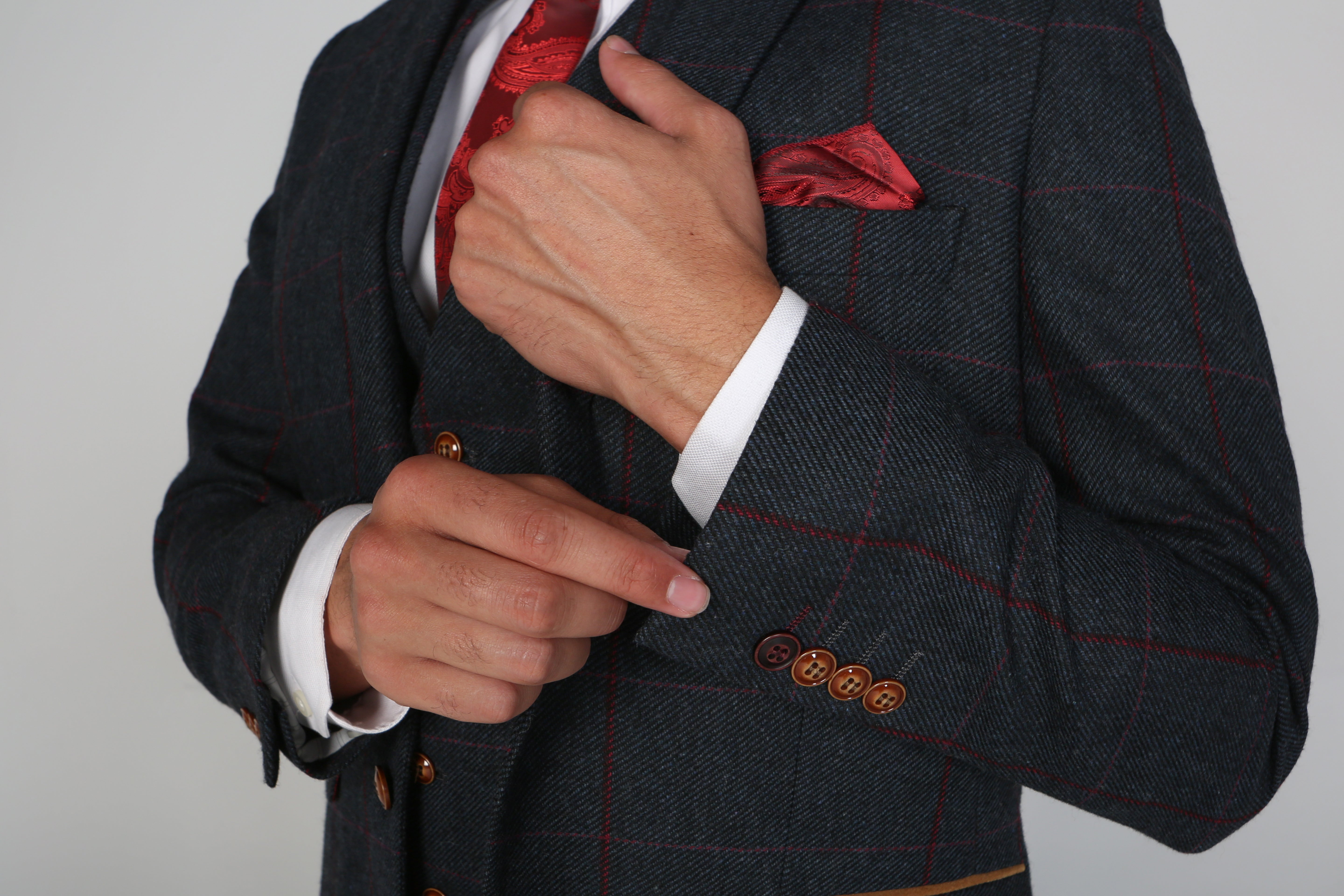 Father & Son Matching Windowpane Check 3-Piece Suit Set - Madrid - Navy Blue