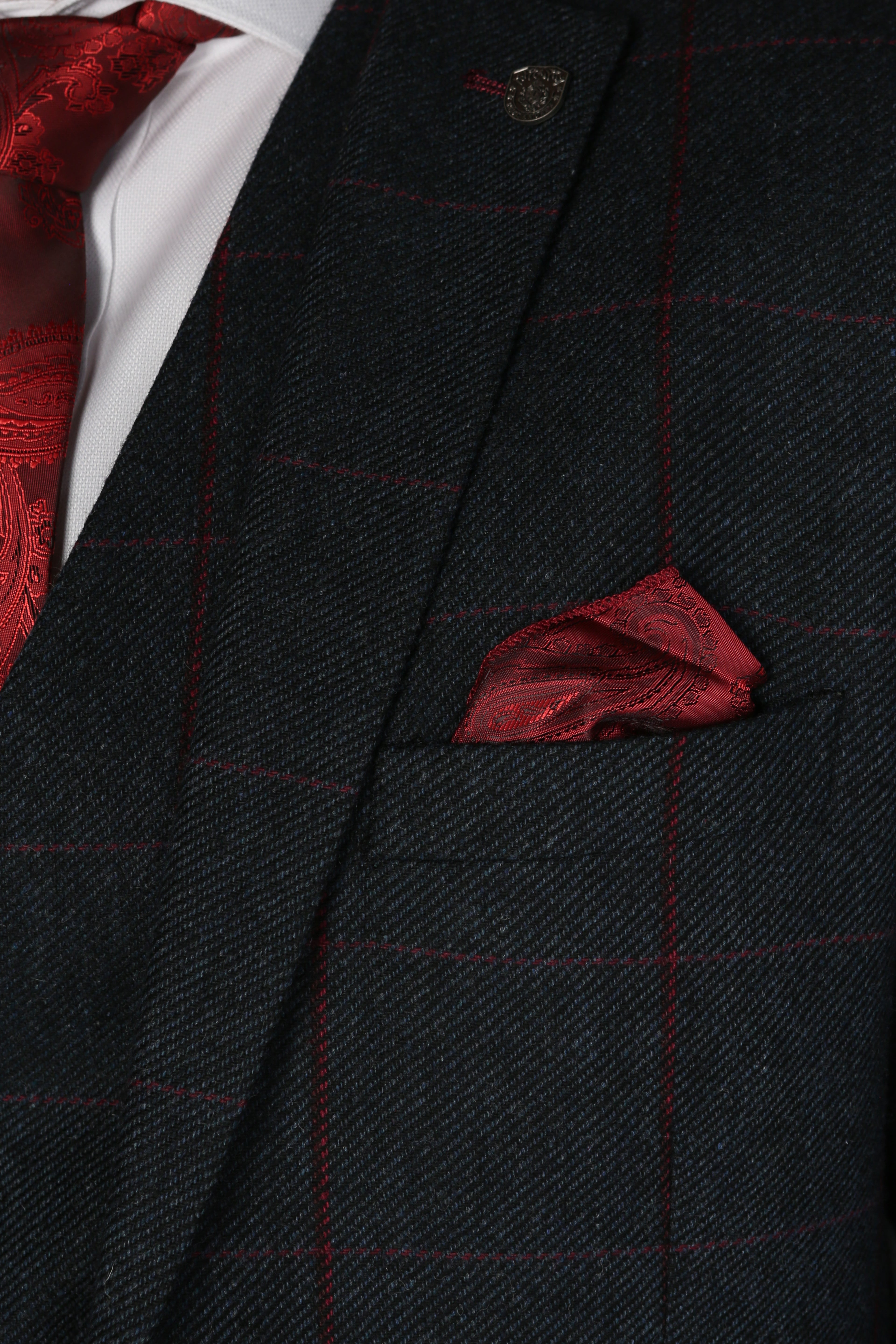 Father & Son Matching Windowpane Check 3-Piece Suit Set - Madrid - Navy Blue