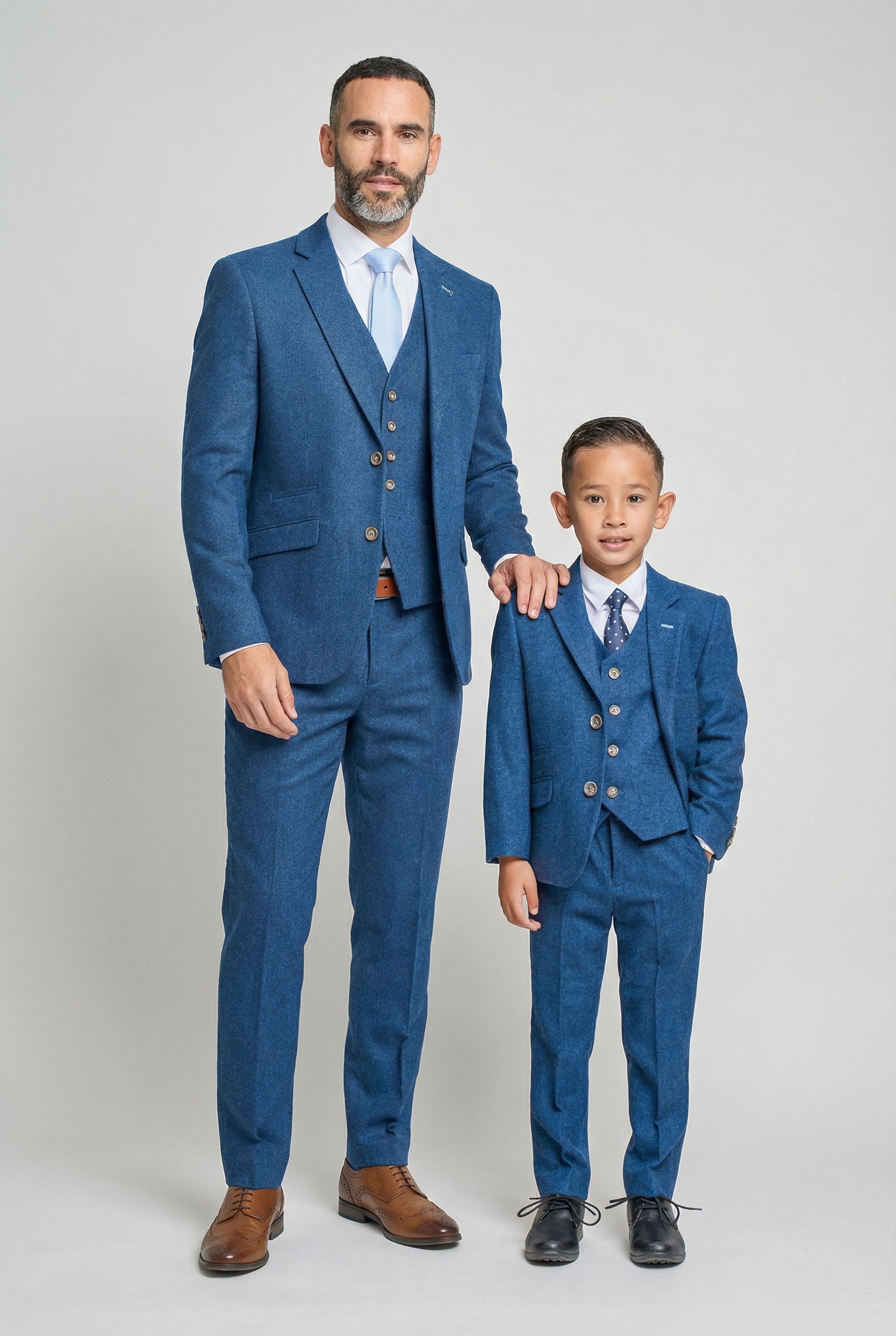 Father & Son Matching Wool Tweed 3-Piece Suit Set - Orson Blue
