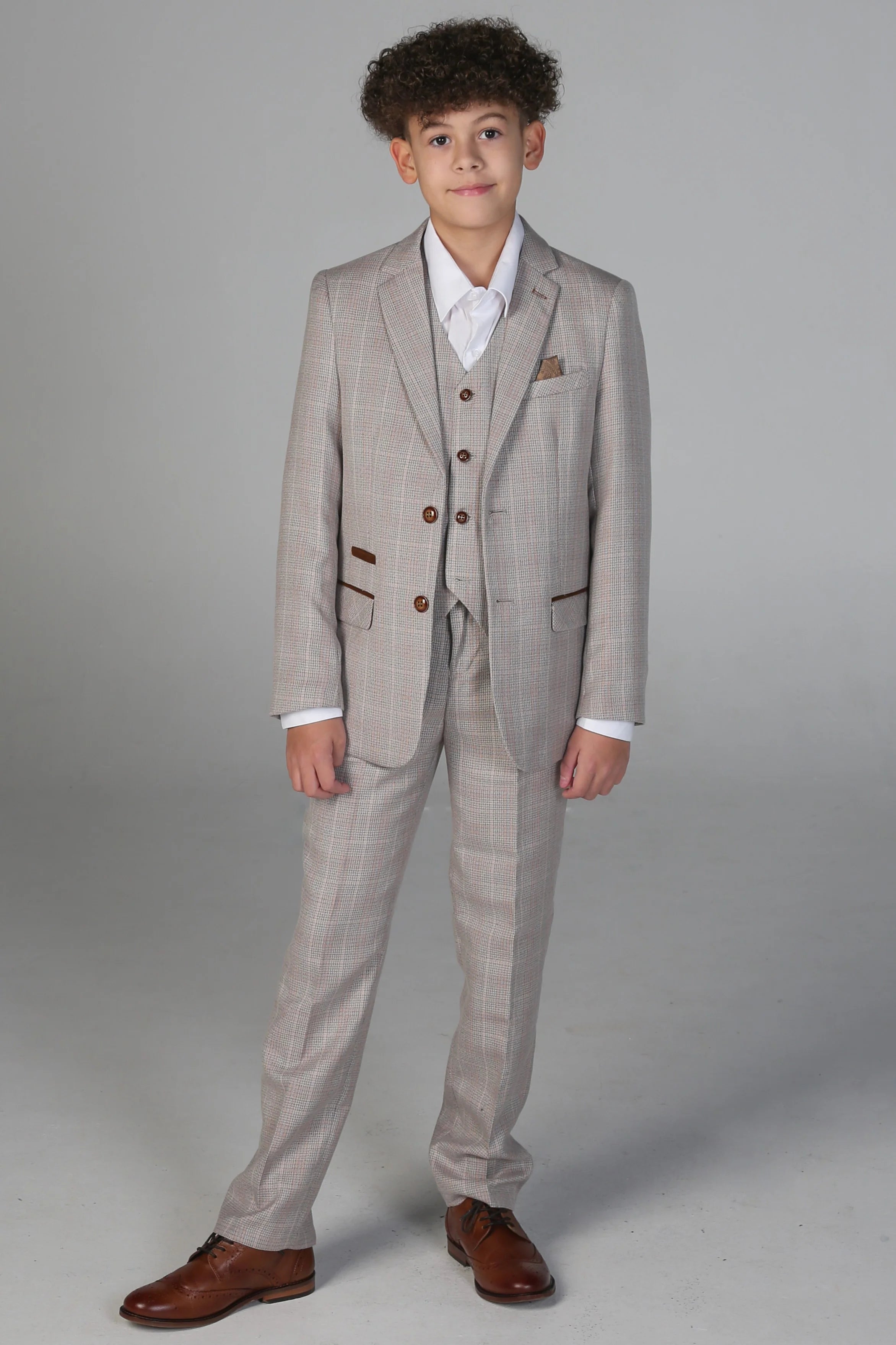 Father & Son Matching Windowpane Check 3-Piece Suit Set - Leo - Beige
