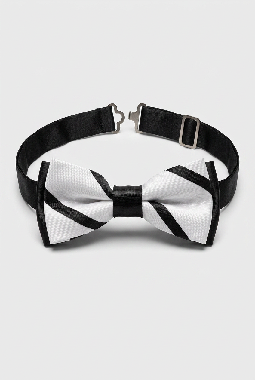 Premium Boys' Pre-Tied Bow Tie - Adjustable Formal Bow Tie for Weddings, Parties & Special Occasions - White and Black