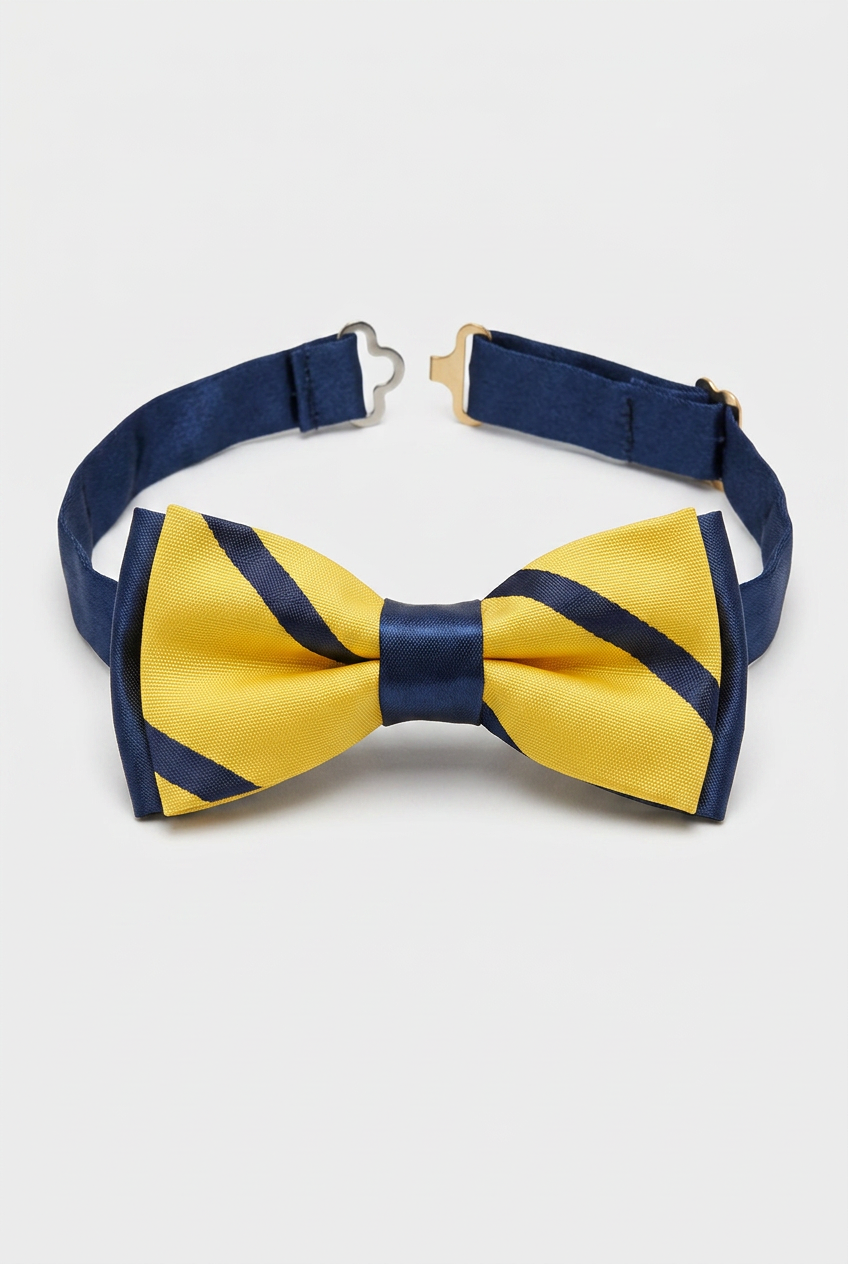 Premium Boys' Pre-Tied Bow Tie - Adjustable Formal Bow Tie for Weddings, Parties & Special Occasions - Yellow and Navy