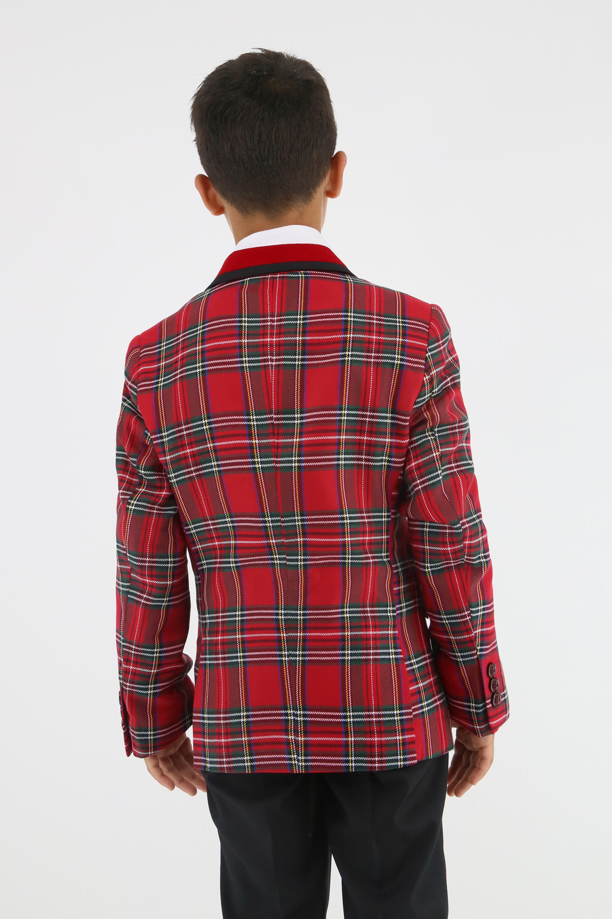 Stylish Boys Tartan Plaid Suit - Red - Black Jacket Back Picture