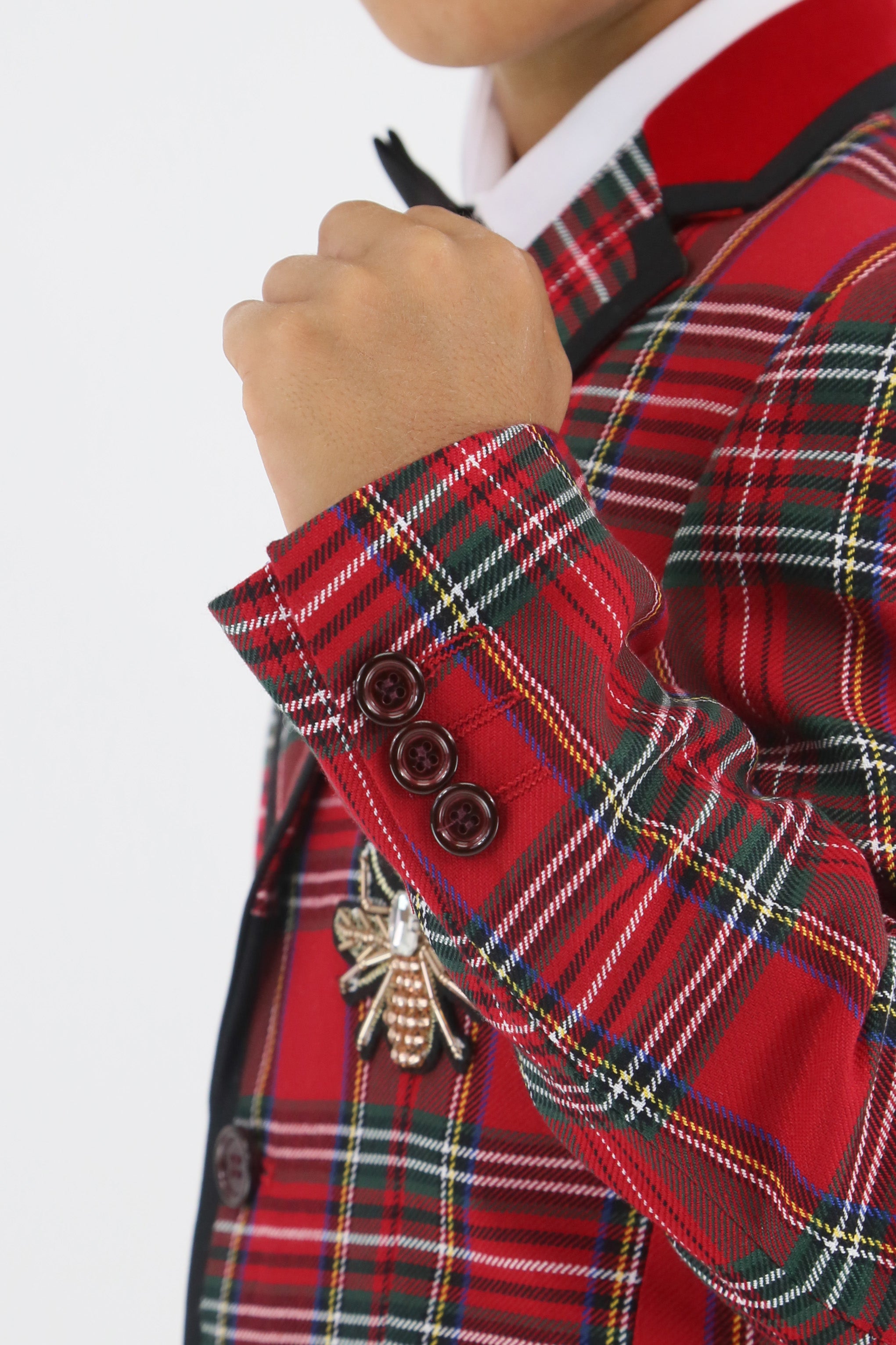 Stylish Boys Tartan Plaid Suit - Red - Black Bittons Detail Picture