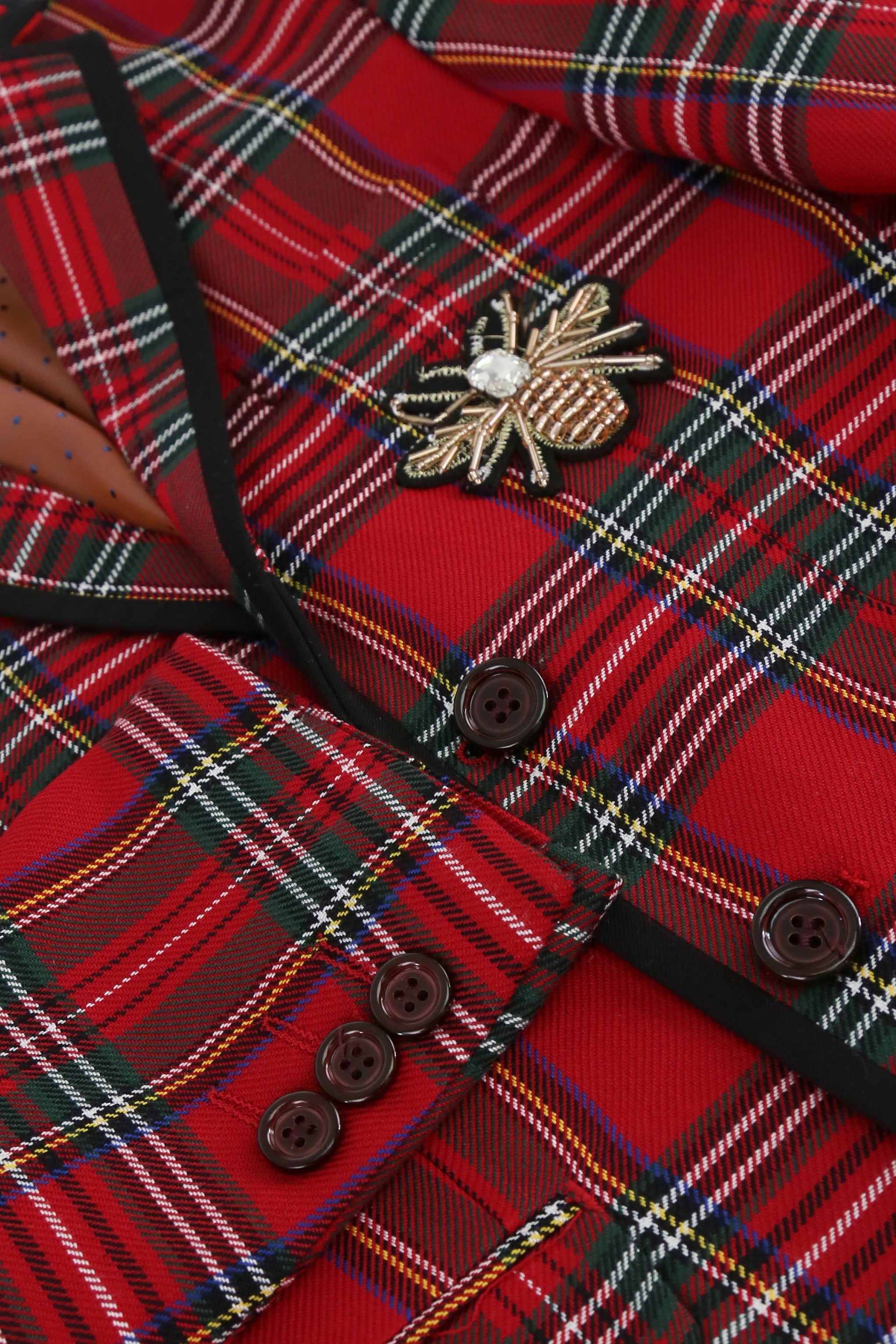 Stylish Boys Tartan Plaid Suit - Red - Black Fabric Picture