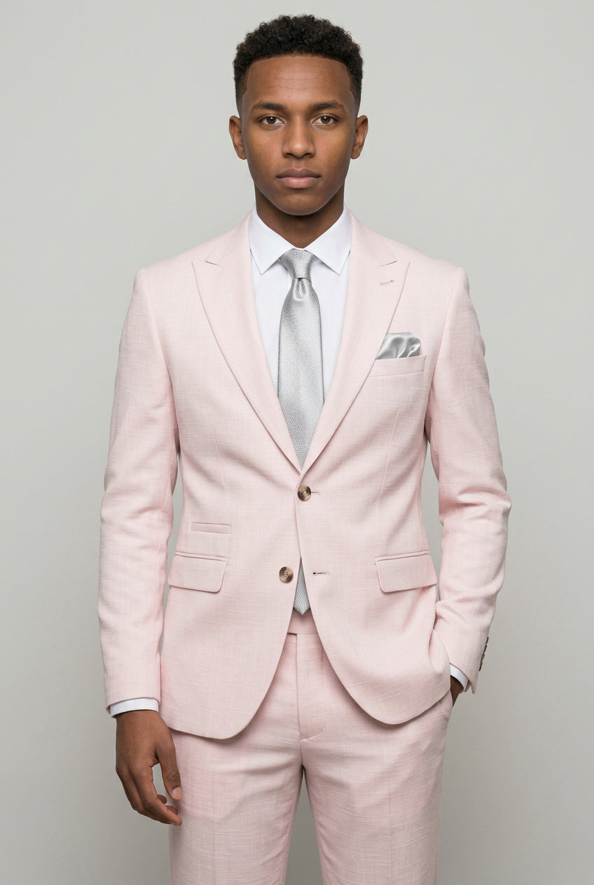 Tropez 2-Piece Textured Prom Suit - Mauve Pink