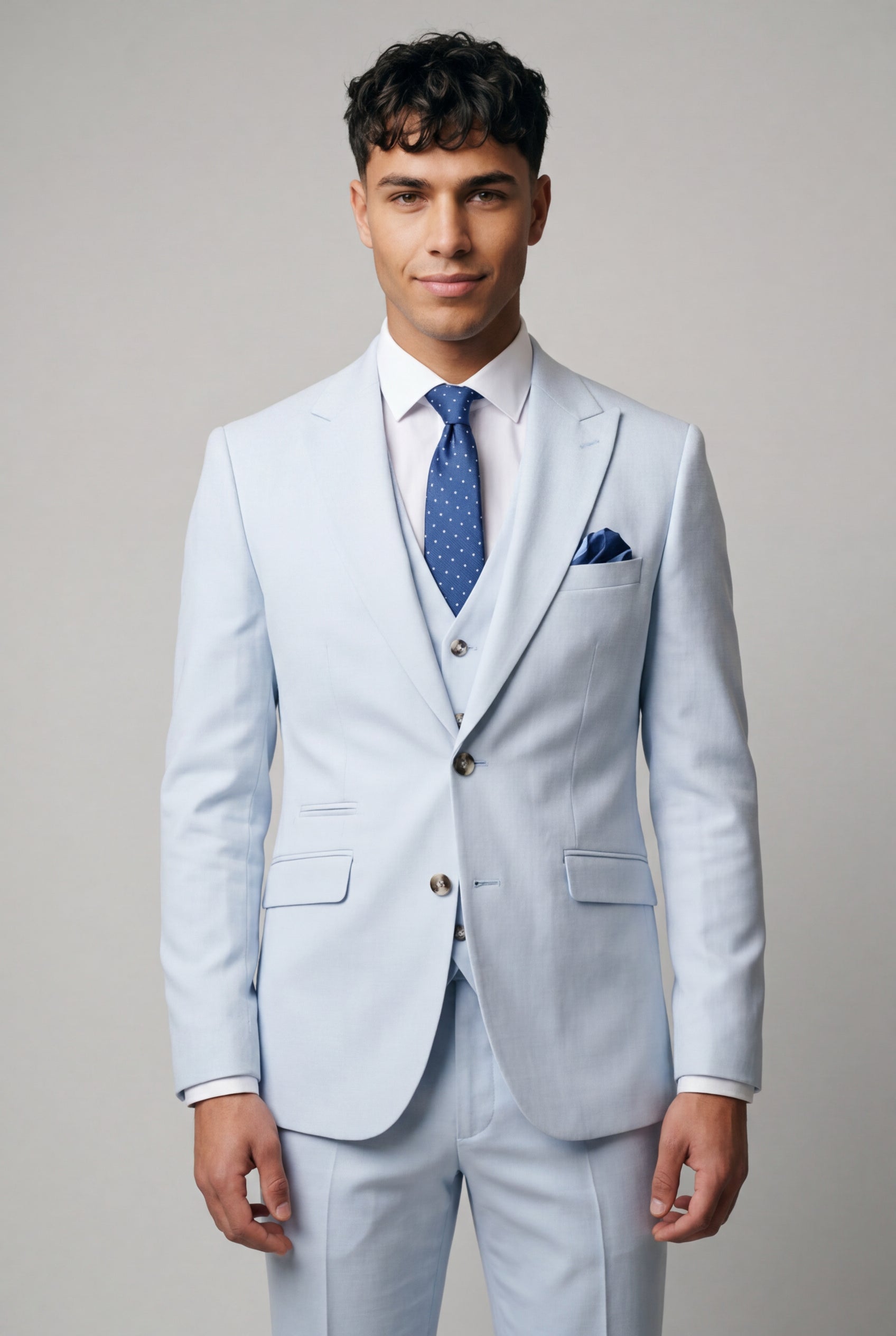 Tropez 3-Piece Textured Prom Suit - Sky Blue Front Picture