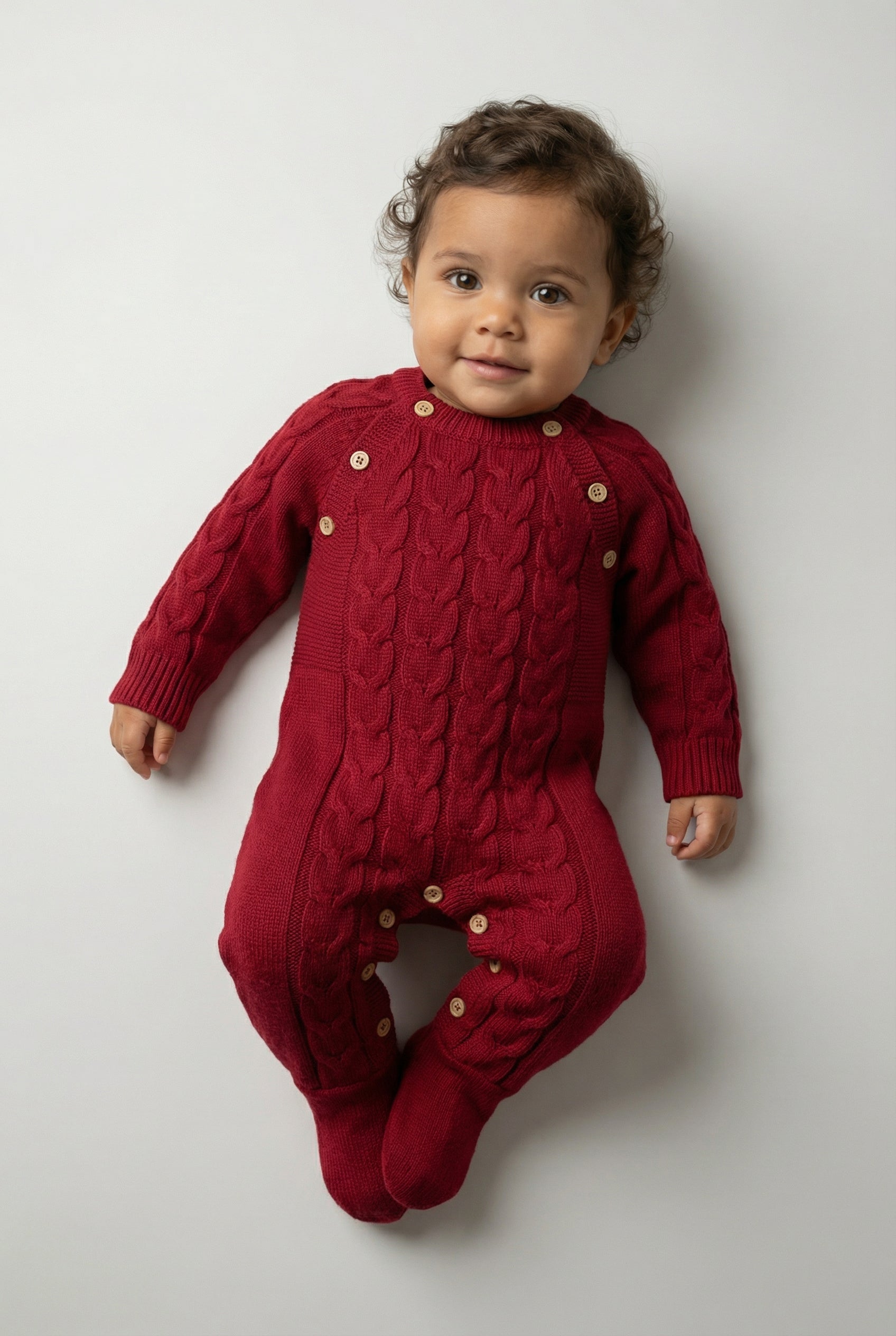 Unisex Babies Long Sleeve Cable Knit Romper - Red Picture