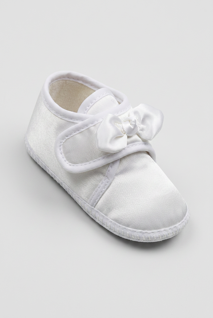 Unisex Babies Satin Bow Pram Shoes - White