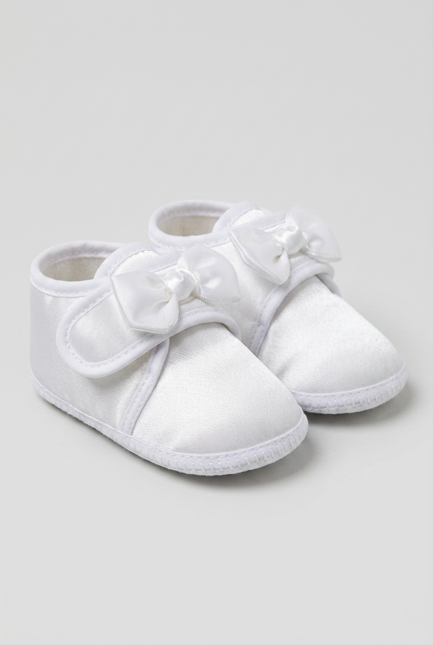 Unisex Babies Satin Bow Pram Shoes - White