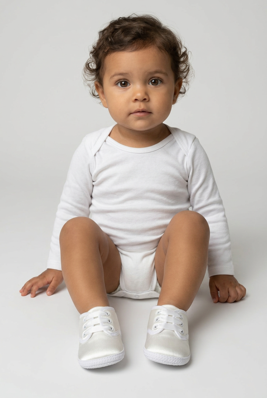 Unisex Babies Satin Ribbon Lace-Up Pram Shoes - White