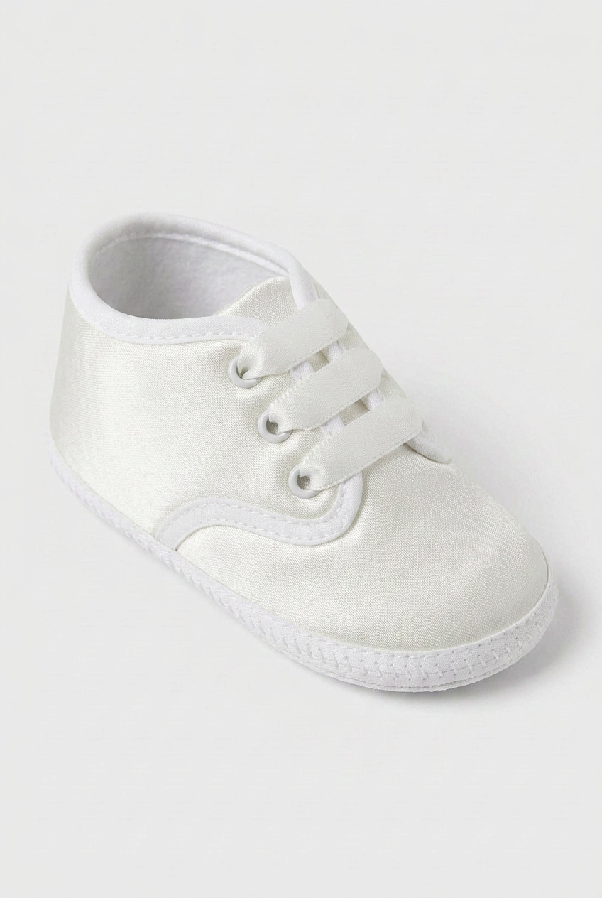 Unisex Babies Satin Ribbon Lace-Up Pram Shoes - White