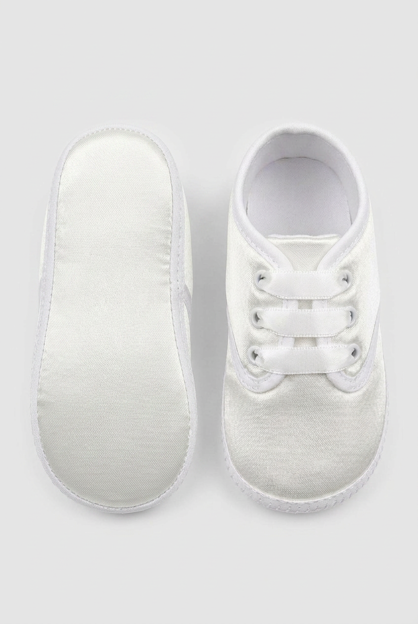 Unisex Babies Satin Ribbon Lace-Up Pram Shoes - White