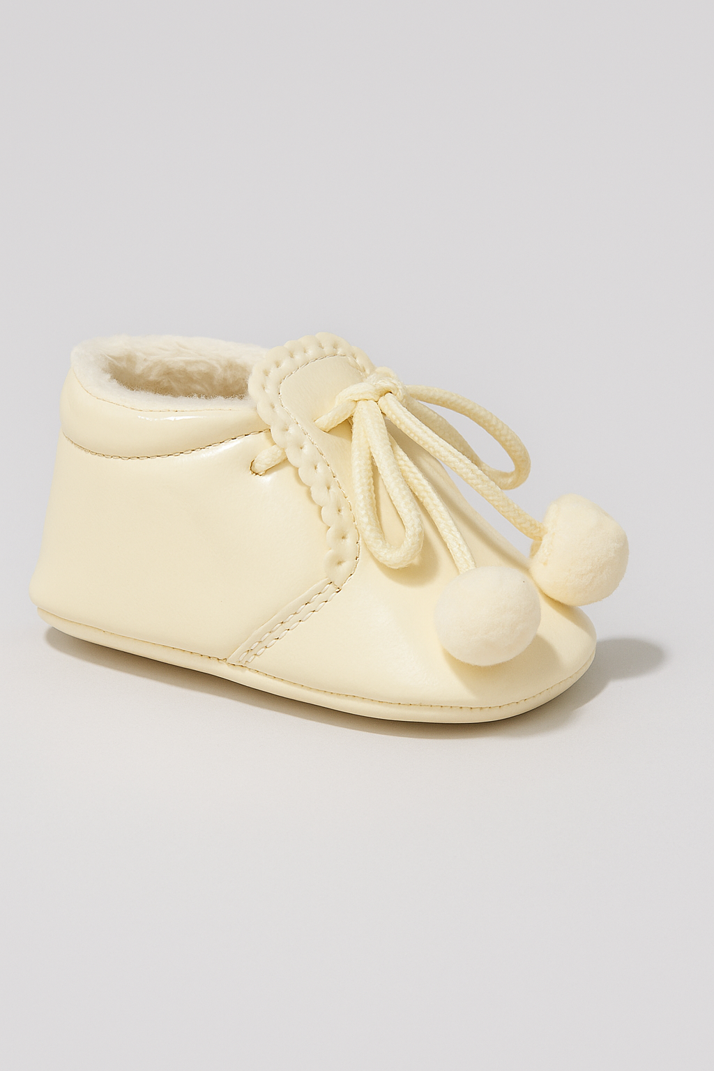 Unisex Baby Patent Pom Pom Booties Pram Shoes - Joe - Ivory Side Pictue