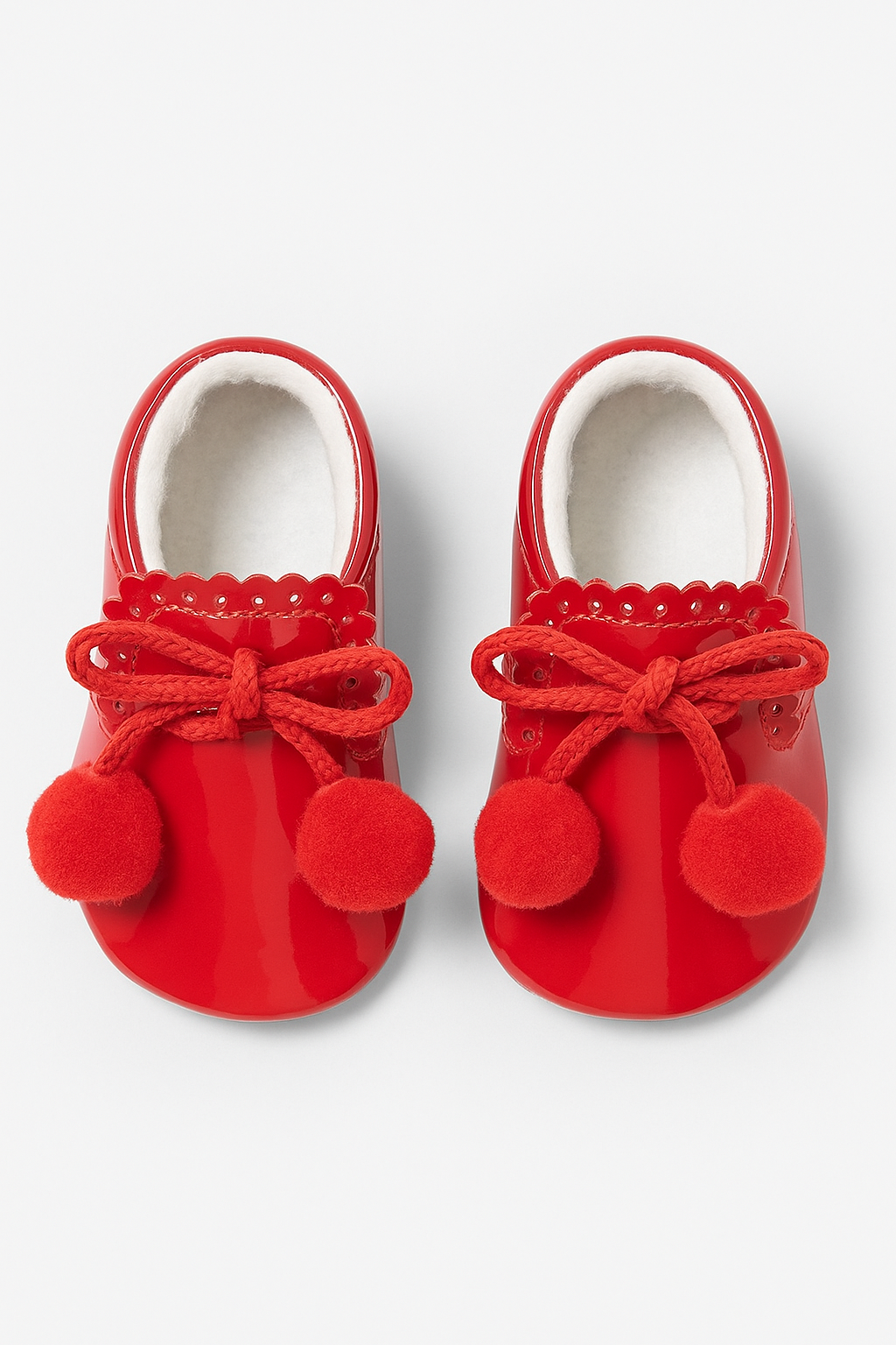 Unisex Baby Patent Pom Pom Booties Pram Shoes - Joe - Red Front Picture