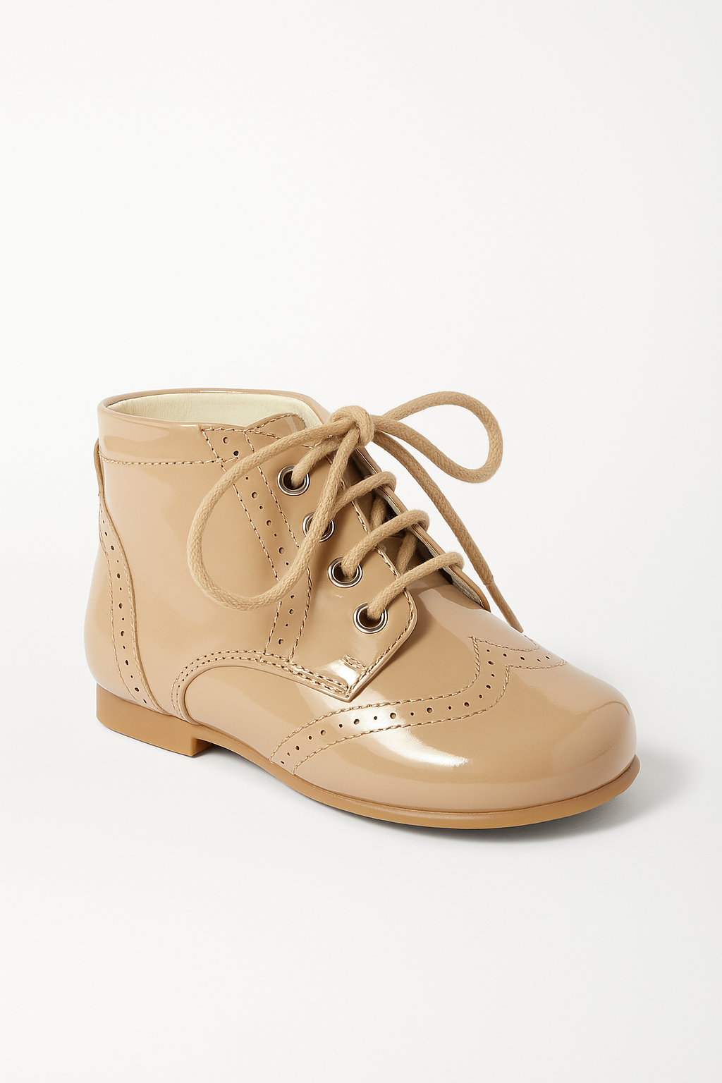 Unisex Kids Patent Leather Brogue Ankle Boots - QUINN - Camel Side Picture
