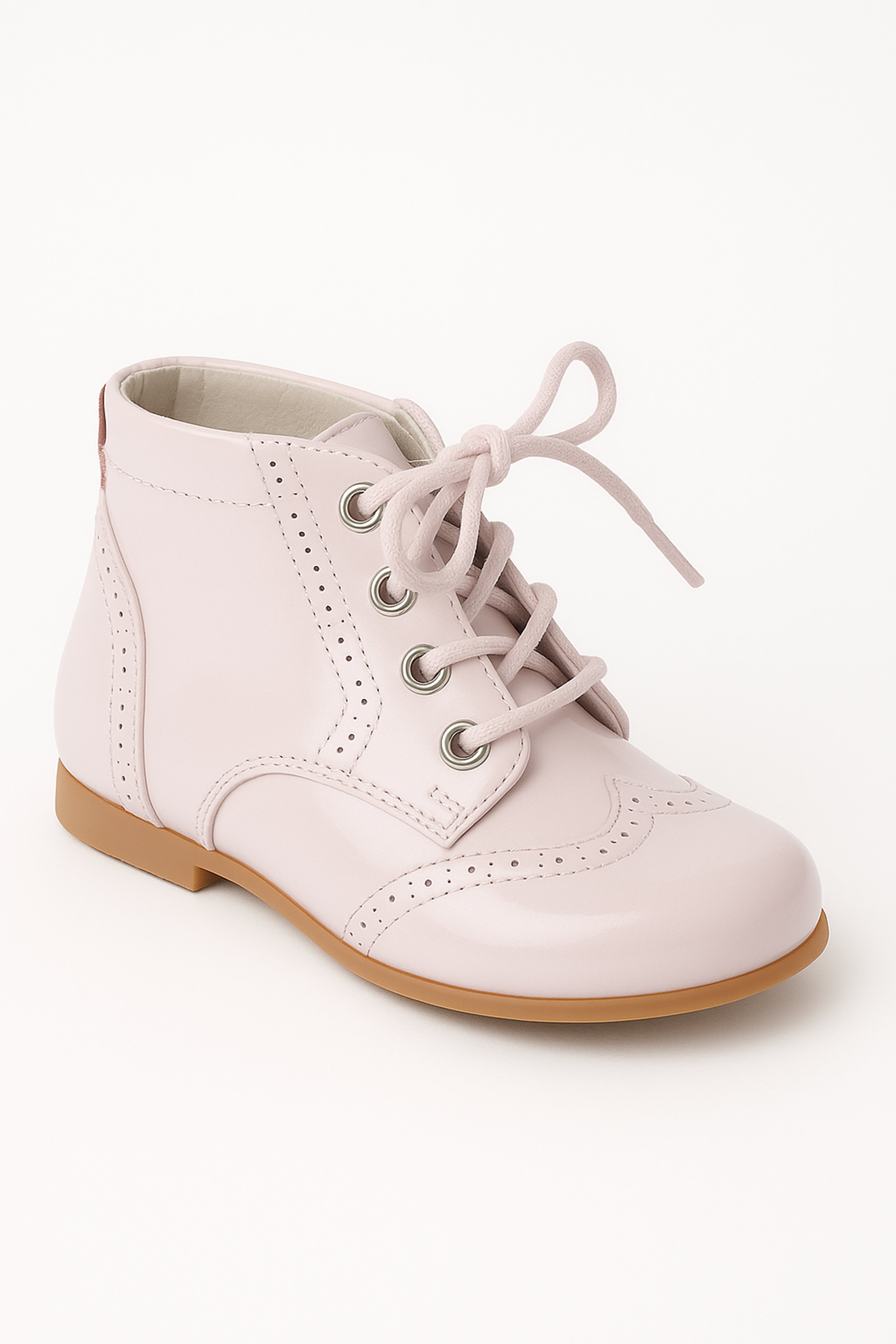 Unisex Kids Patent Leather Brogue Ankle Boots - QUINN - Pink Side Picture