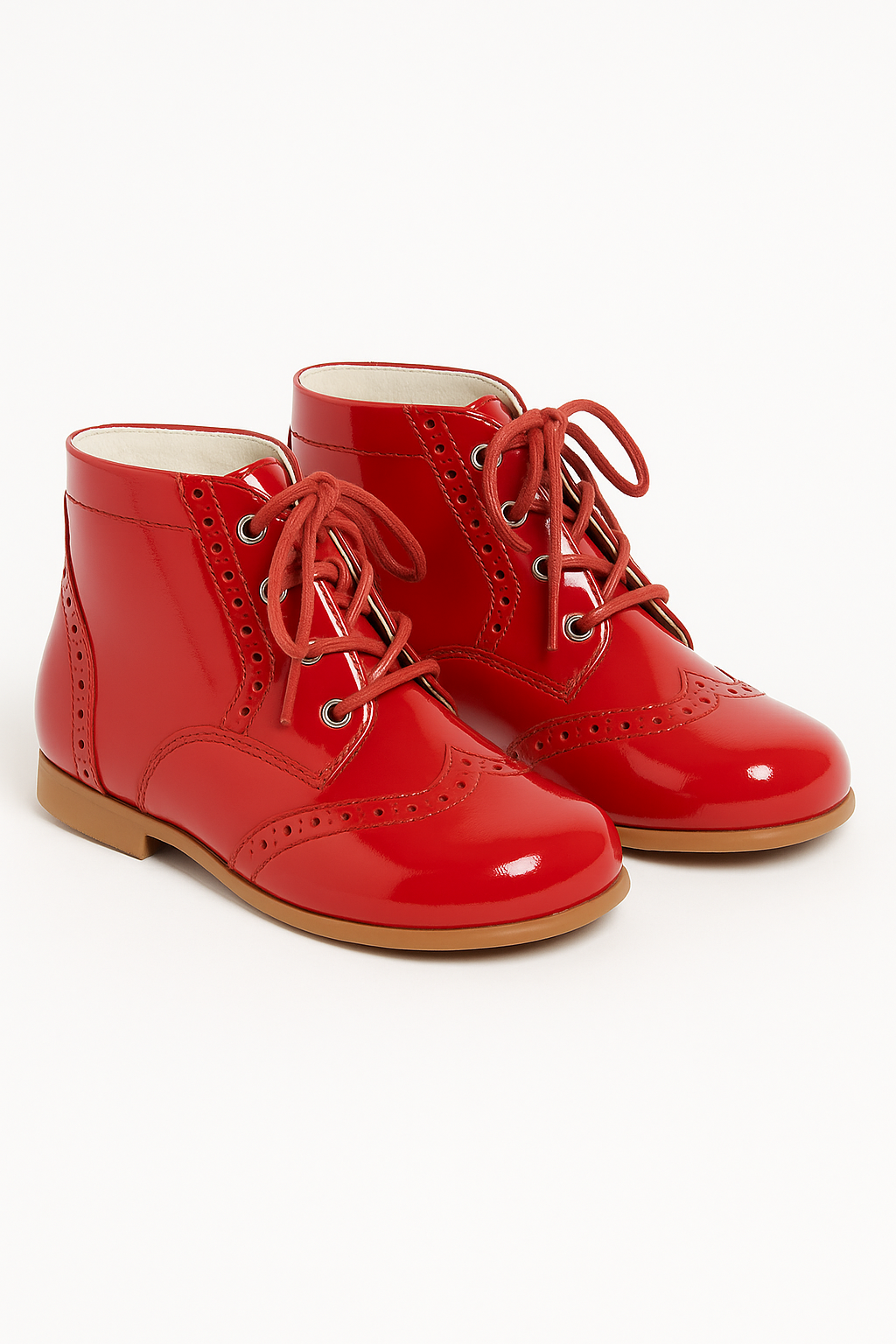 Unisex Kids Patent Leather Brogue Ankle Boots - QUINN - Red Pair Side Picture