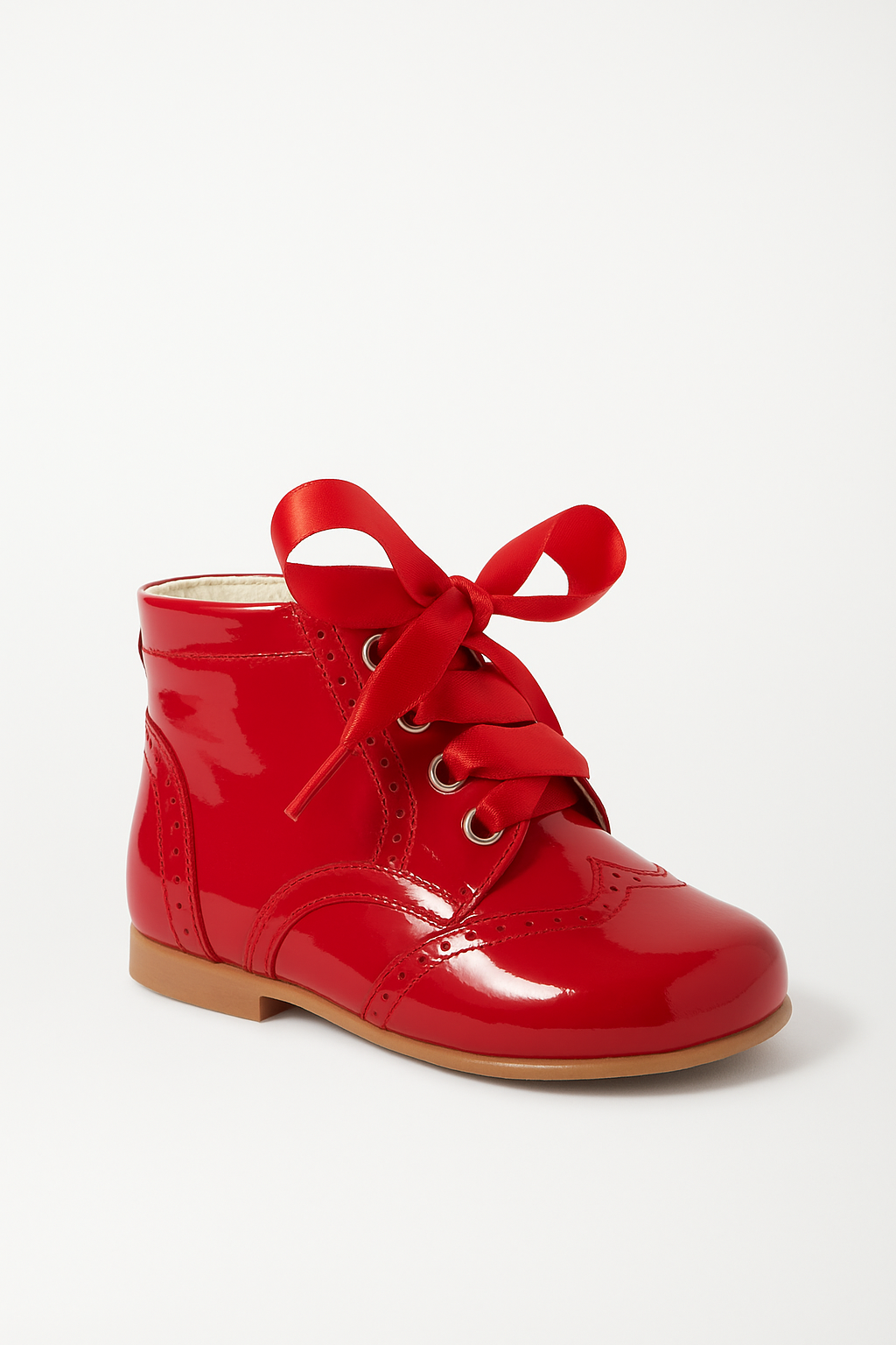 Unisex Kids Patent Leather Brogue Ankle Boots - QUINN - Red