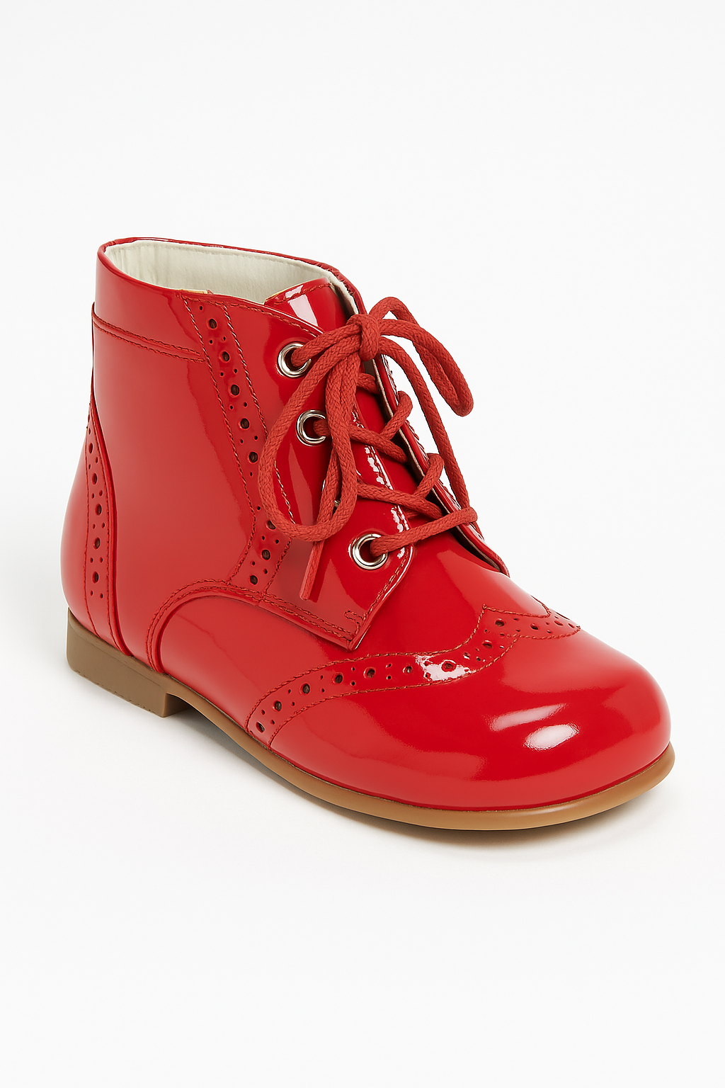 Unisex Kids Patent Leather Brogue Ankle Boots - QUINN - Red Side Picture