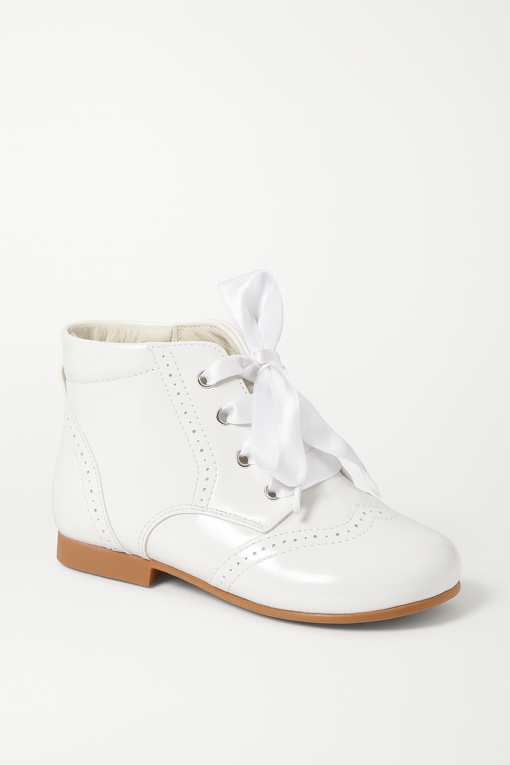 Unisex Kids Patent Leather Brogue Ankle Boots - QUINN - White