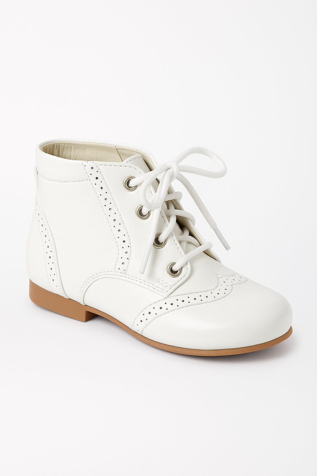Unisex Kids Patent Leather Brogue Ankle Boots - QUINN - White Side Picture